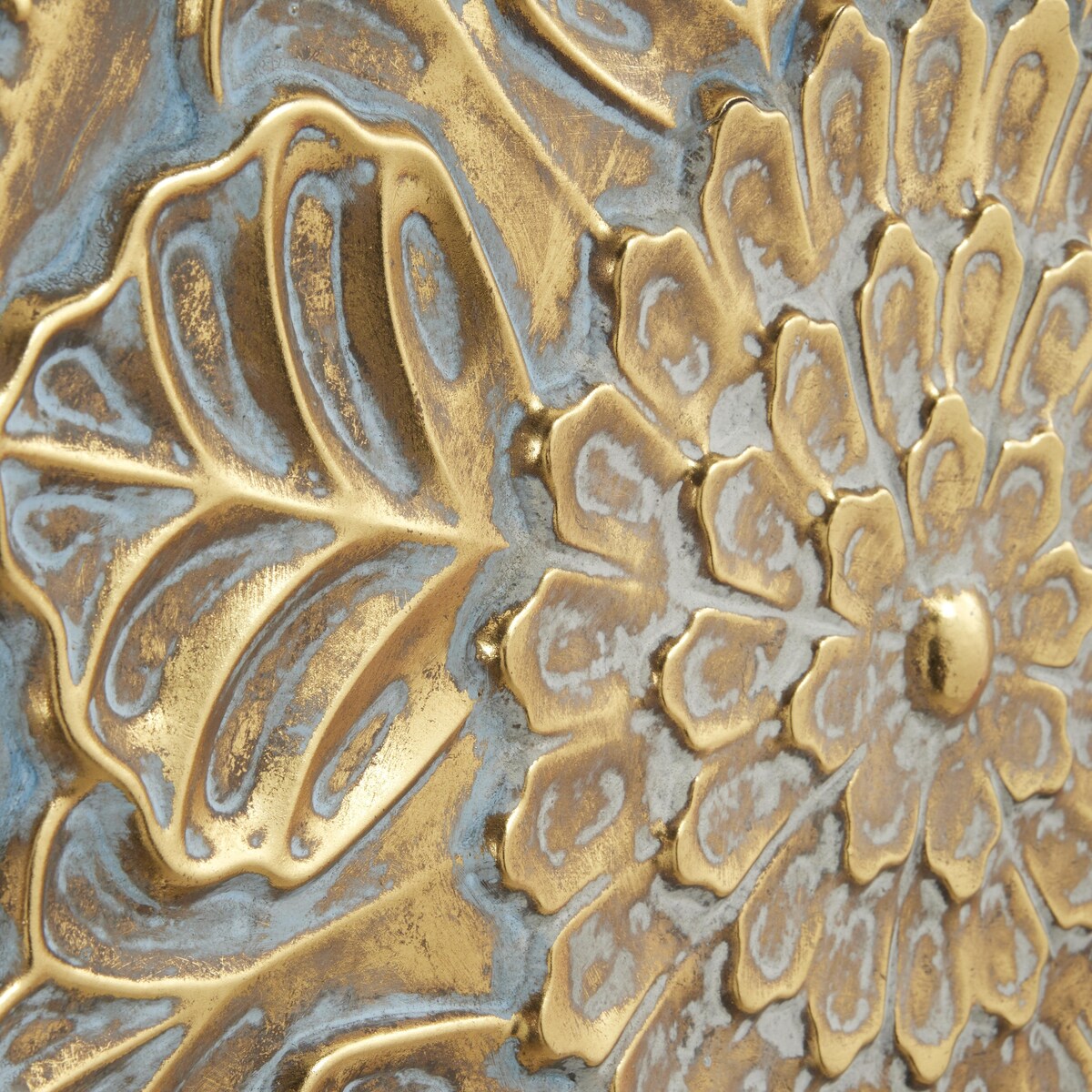 Metal Plate Home Wall Decor with Embossed Details - Gold - Roche River Decor