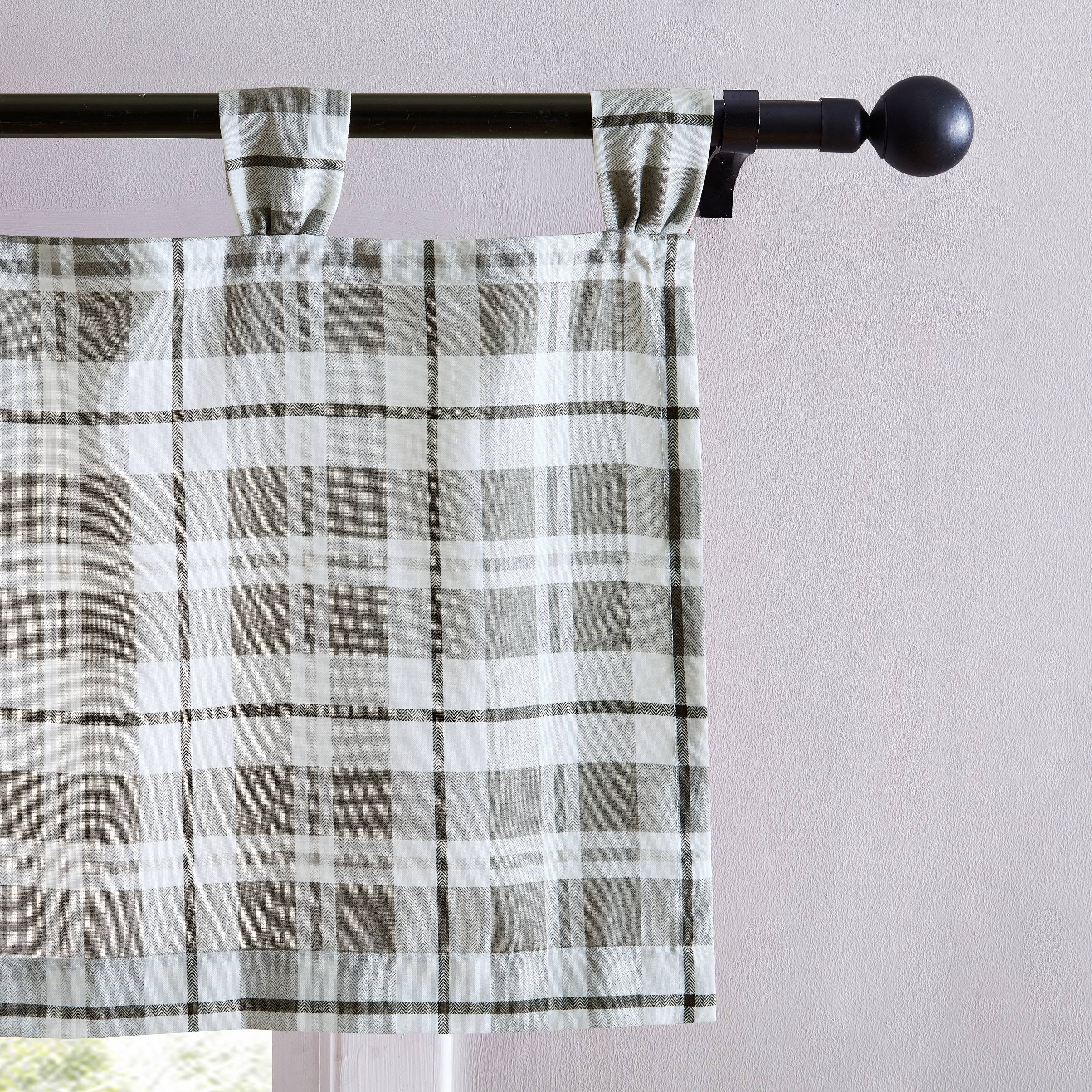 Eddie Bauer Fall Creek Plaid Grey Tab Top Window Valance - 50 x 20