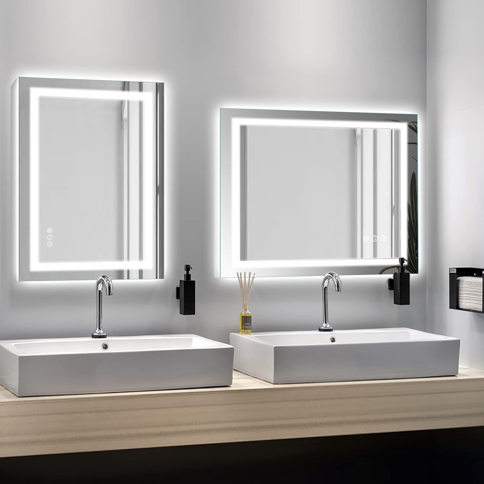 KIOTEE LED Mirror Lights Anti-Fog Frameless Bathroom Vanity Mirror in Tempered Glass