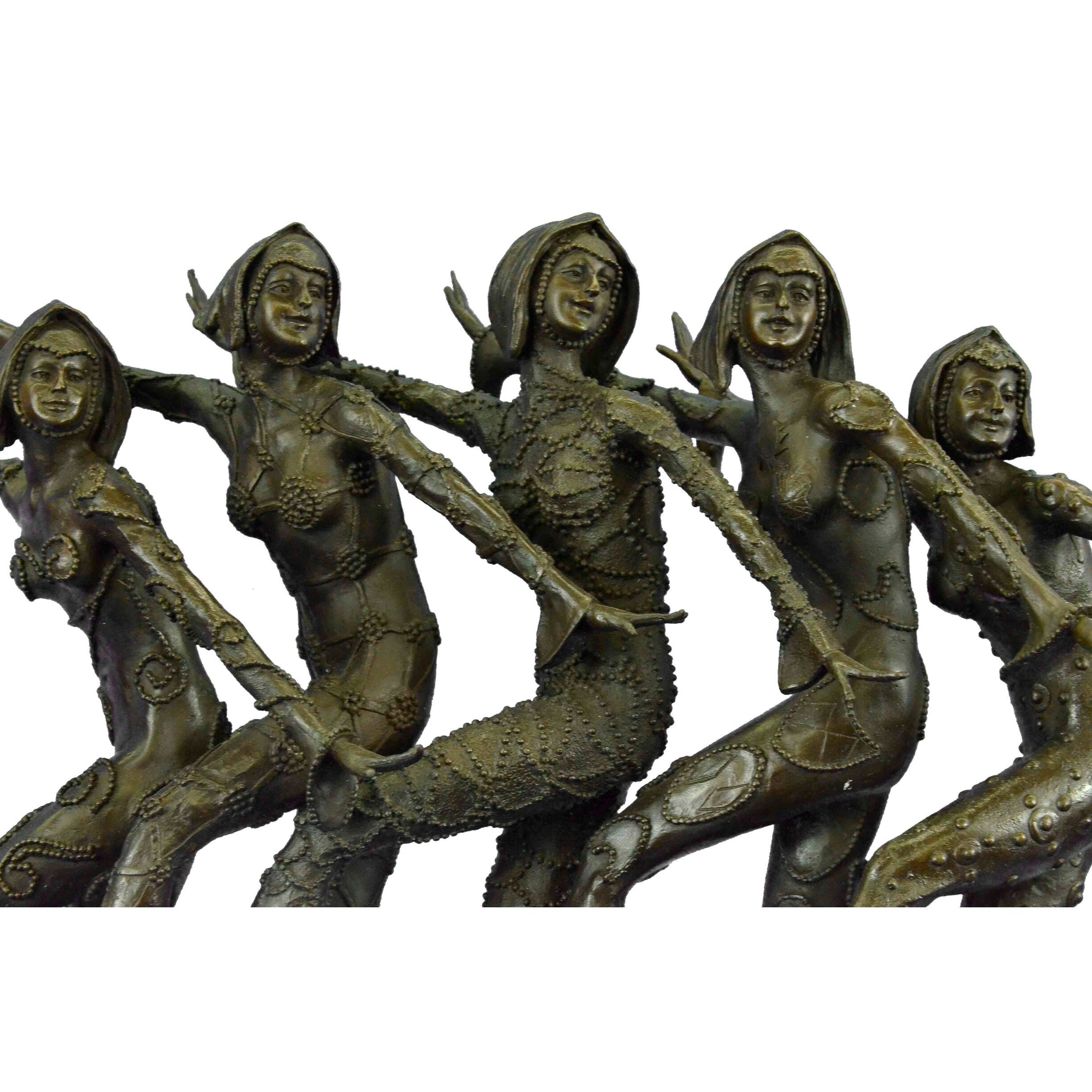 Signed 55 Lbs Large Five Chiparus Dancer Art Nouveau Marble Base Sculpture Decor