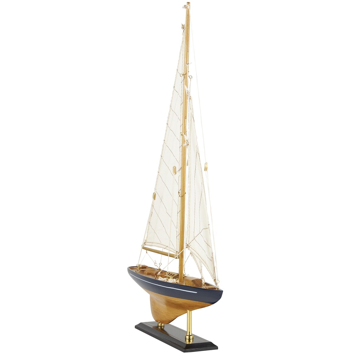 Wood Sail Boat Decorative Sculpture with Beige and Navy Accents and Lifelike Rigging - Brown - Roche River Decor