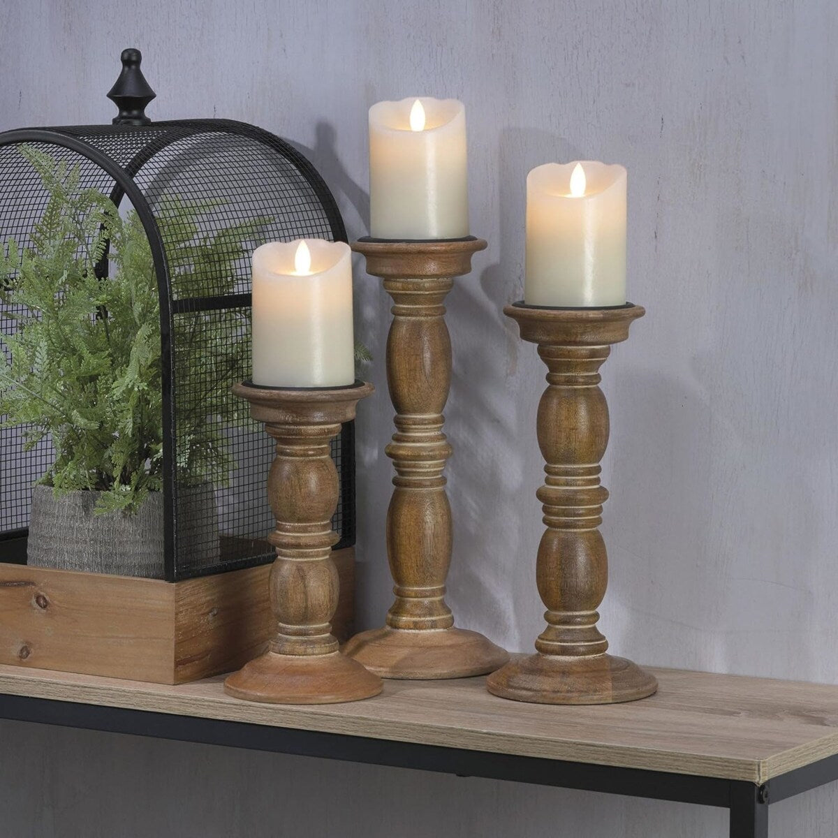 Elements Set of 3 Wood Candle Holders