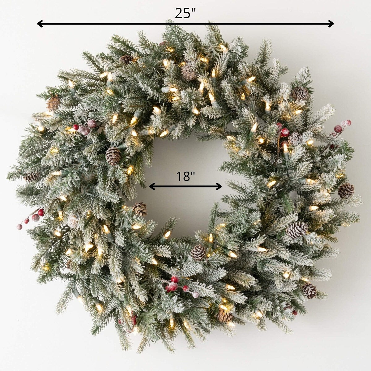 25H Sullivans Artificial Christmas Frosted Pine Pre-Lit Wreath, Green-White