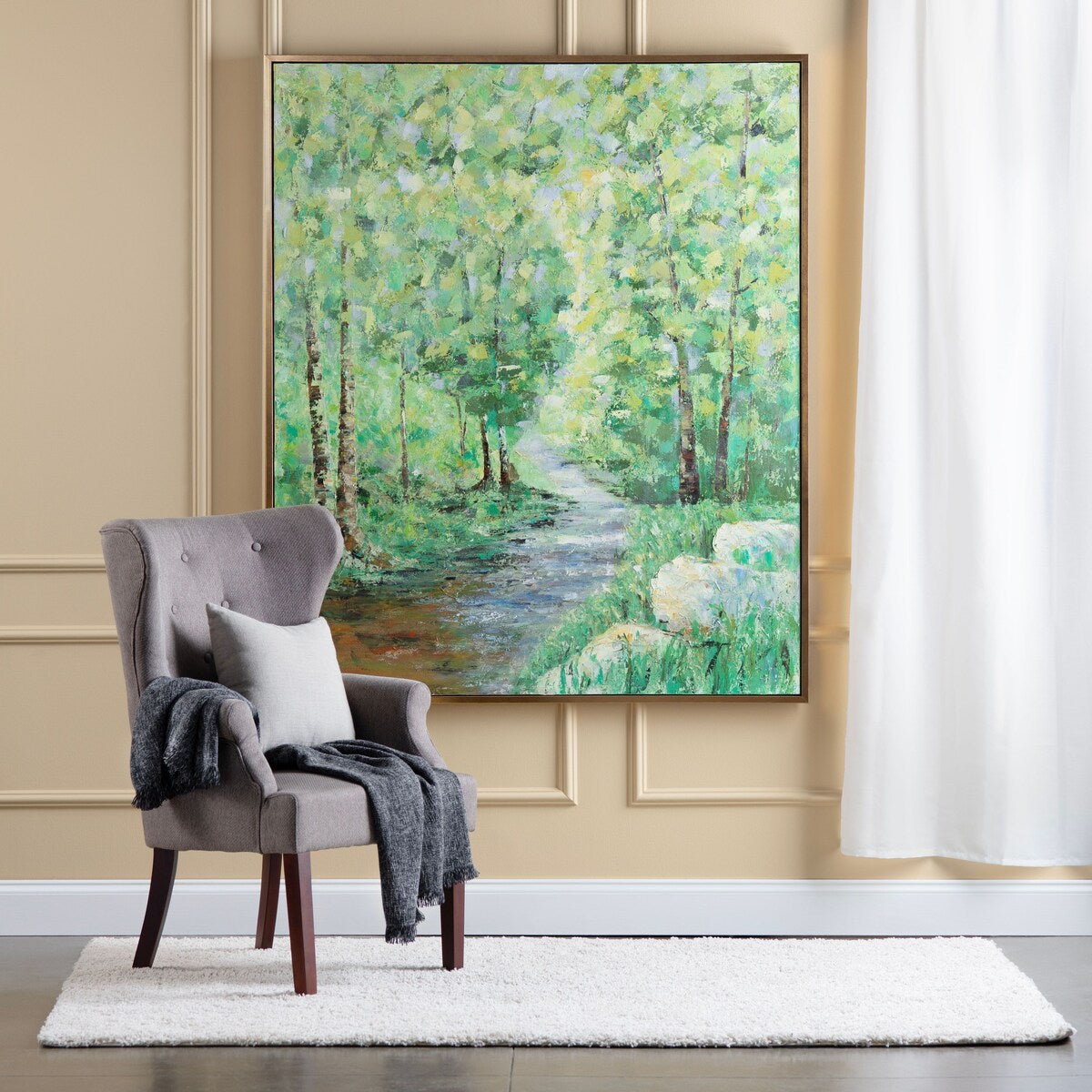 Spring Rivers Canvas Wall Art with Gold Frame - Green