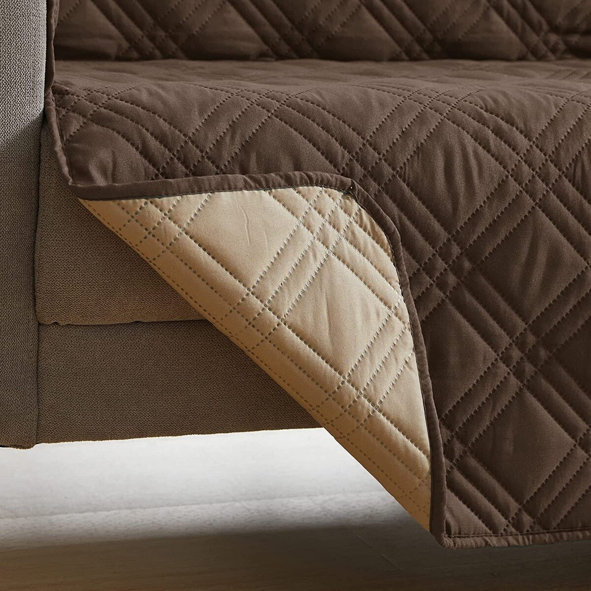 Teflon Newfield Reversible Love Seat Cover, Chocolate and Tan