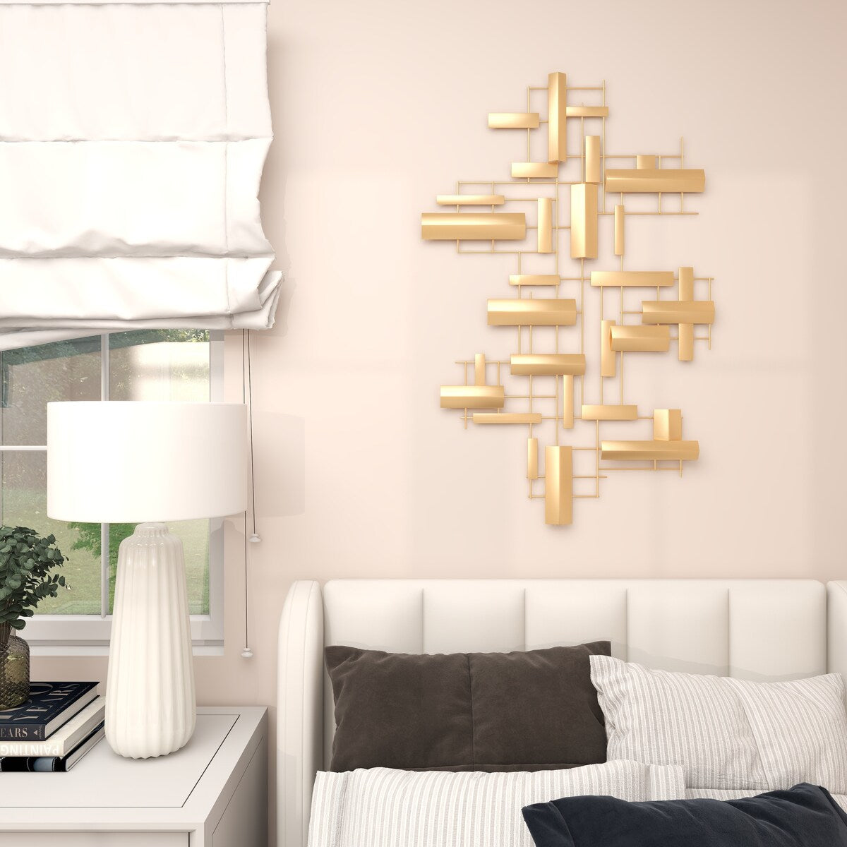 Metal Geometric 3D Stripe Home Wall Decor - Gold - CosmoLiving by Cosmopolitan