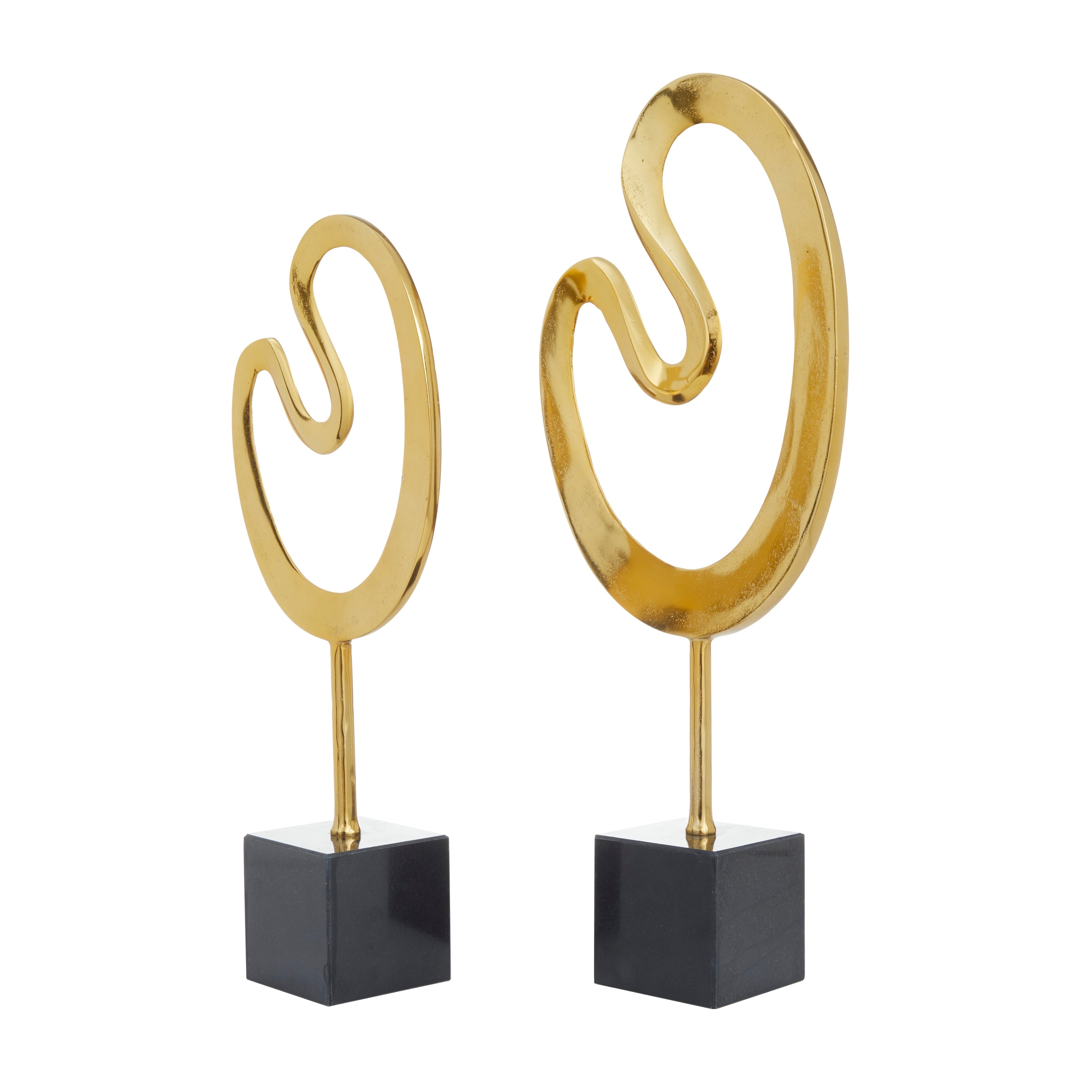 Marble Abstract Sculpture with Black Base (Set of 2) - 24, 21H