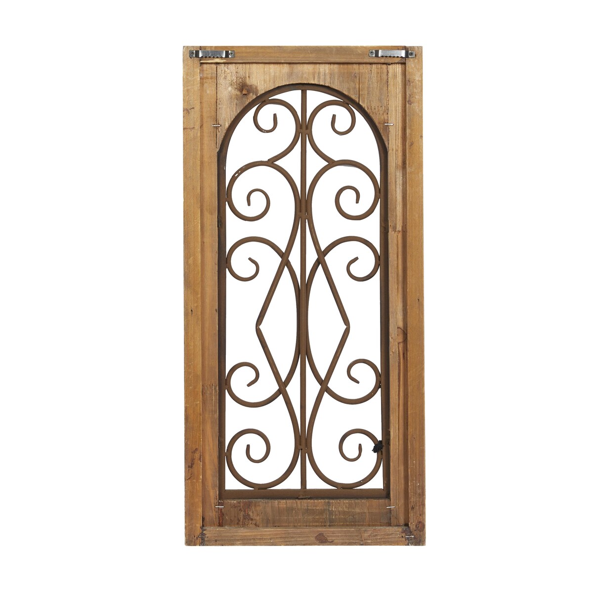 Wood Scroll Window Inspired Home Wall Decor with Metal Scrollwork Relief - Brown - Roche River Decor