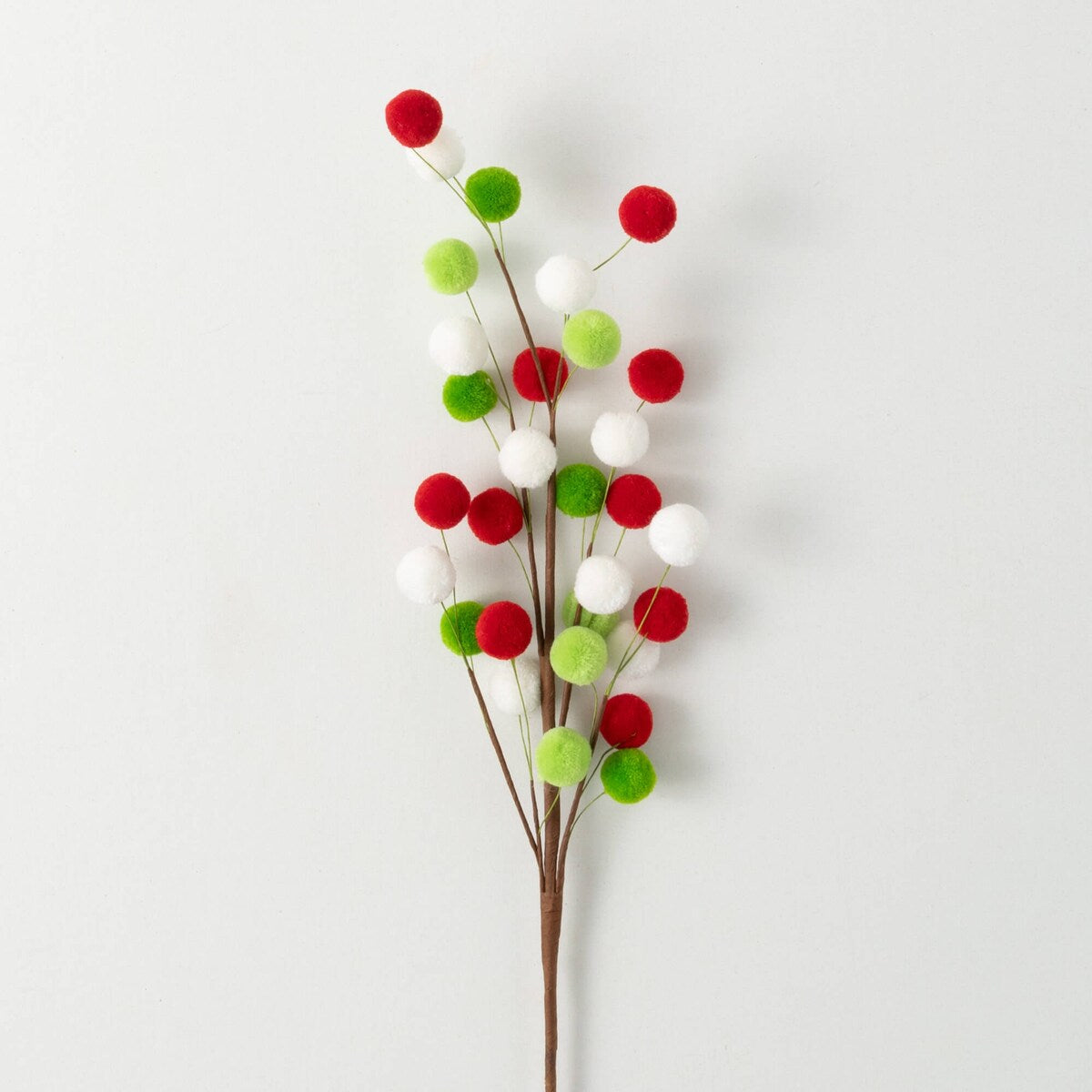 32H Sullivans Artificial Christmas Red Green White Pom Pom Spray, Multicolor