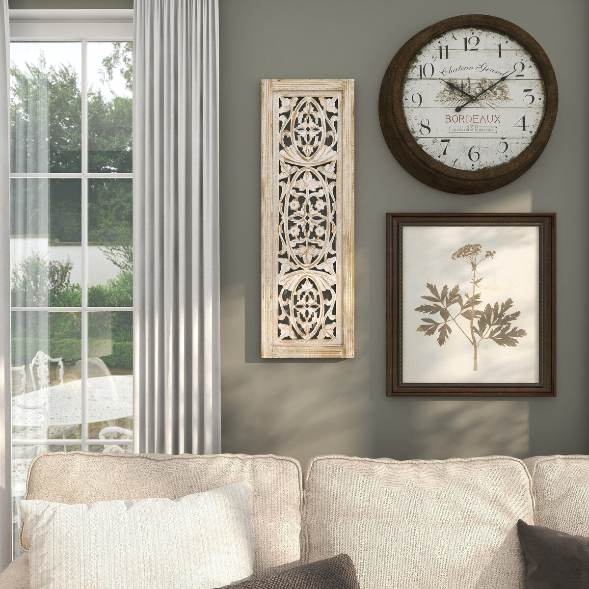 Mango Wood Floral Handmade Intricately Carved Arabesque Home Wall Decor - Cream - Roche River Decor