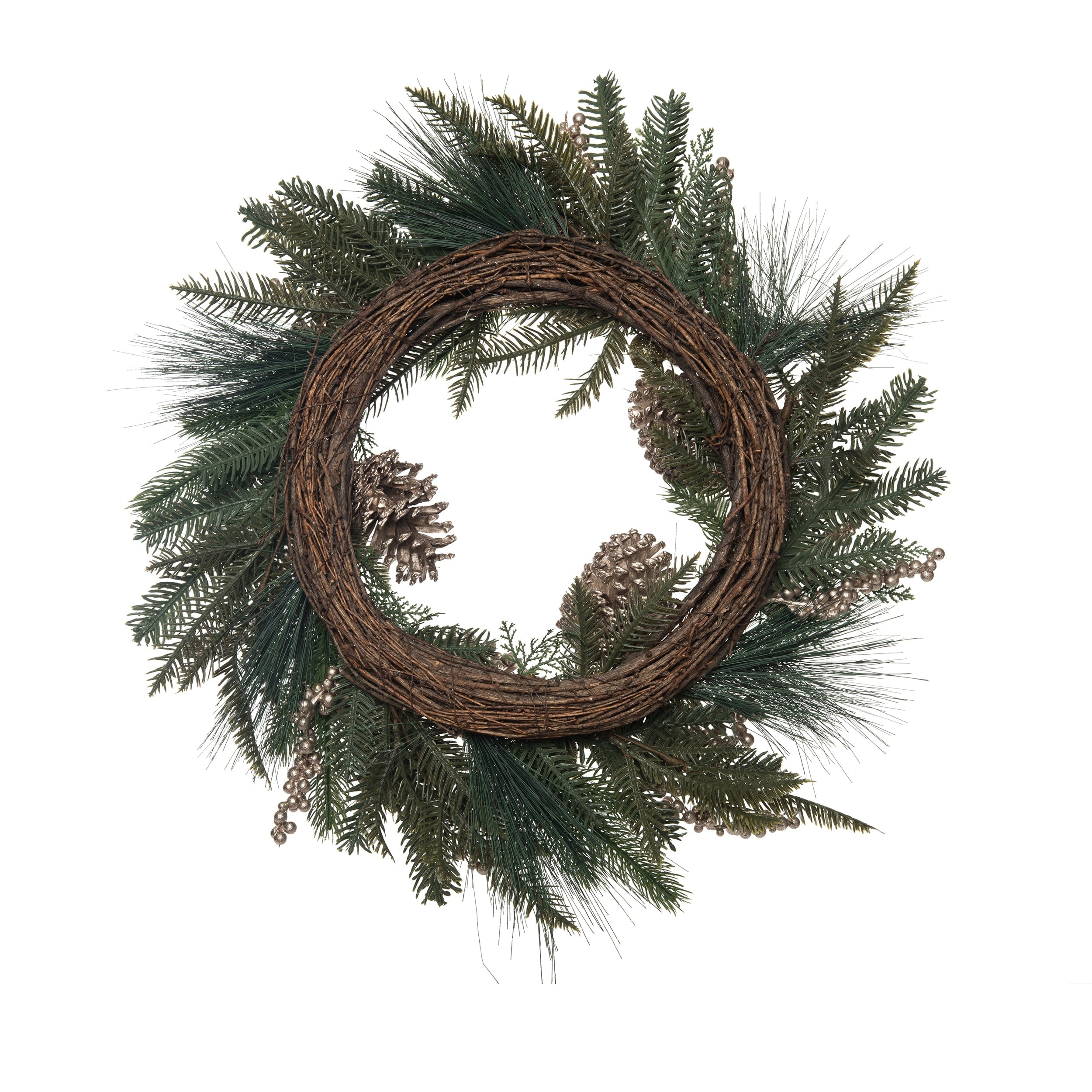 Transpac Artificial 24 in. Multicolor Christmas Pine Wreath - Green/Brown/Gold