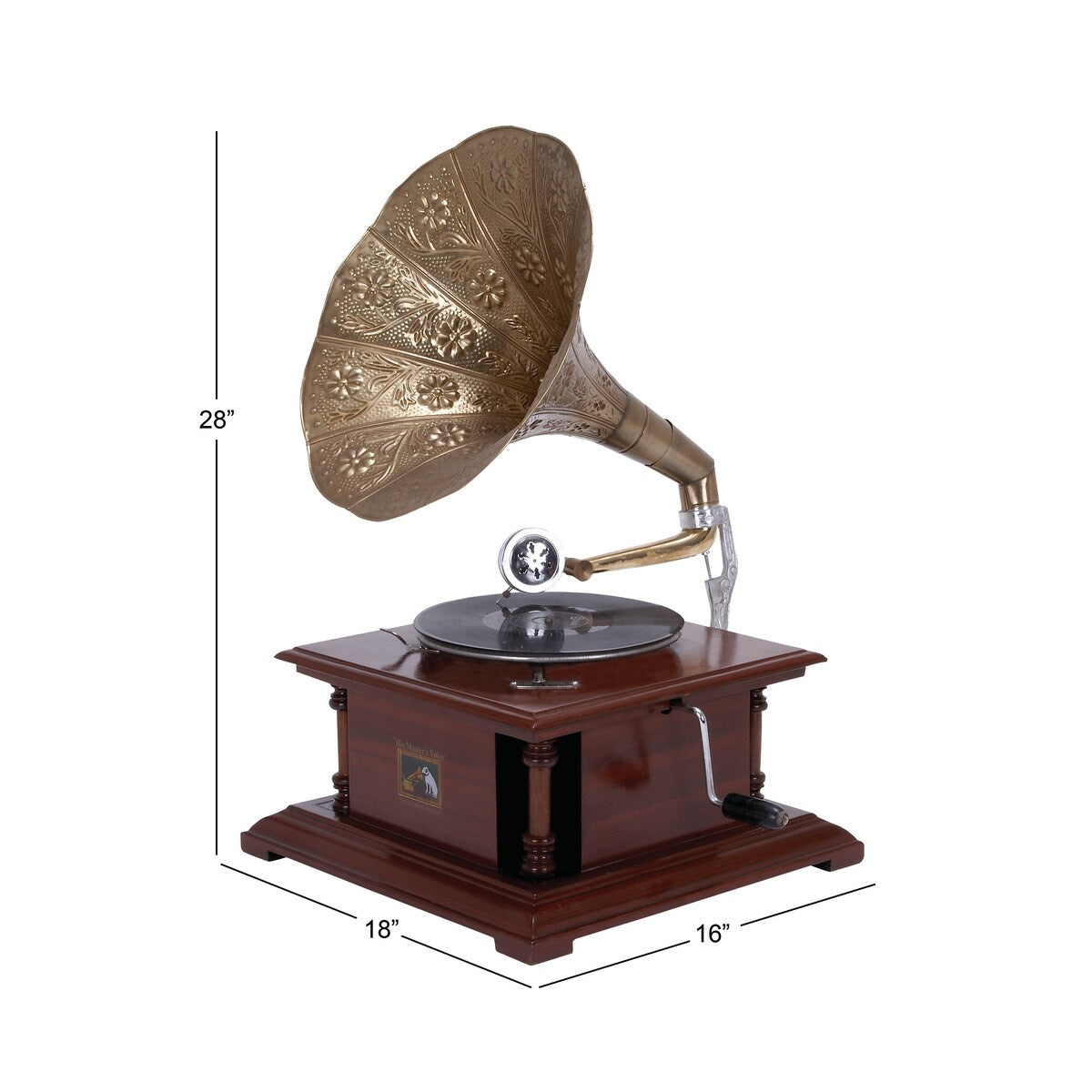 Wood Functional Gramophone with Record - Brown - Roche River Decor