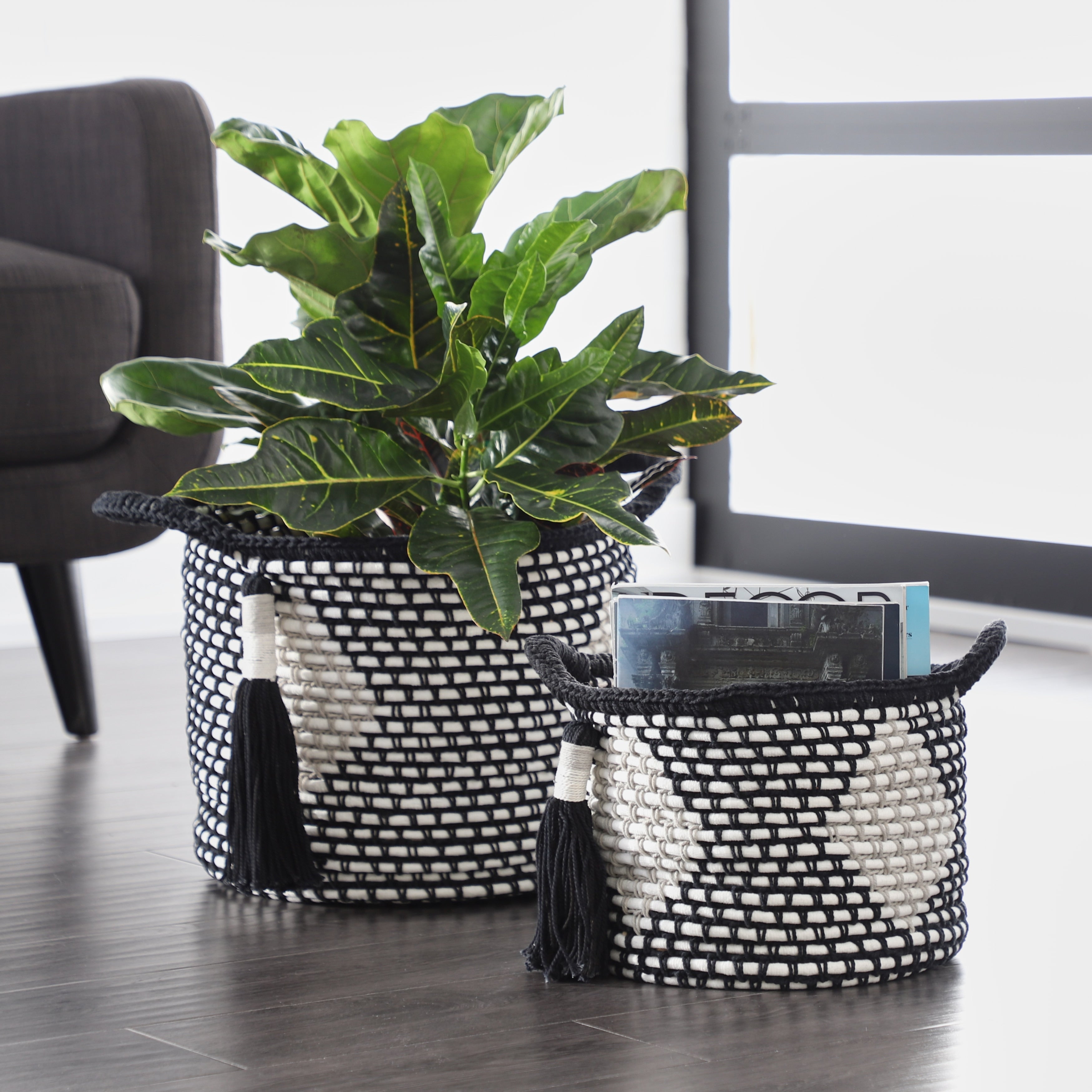 Polyester Traditional Storage Basket (Set of 2)