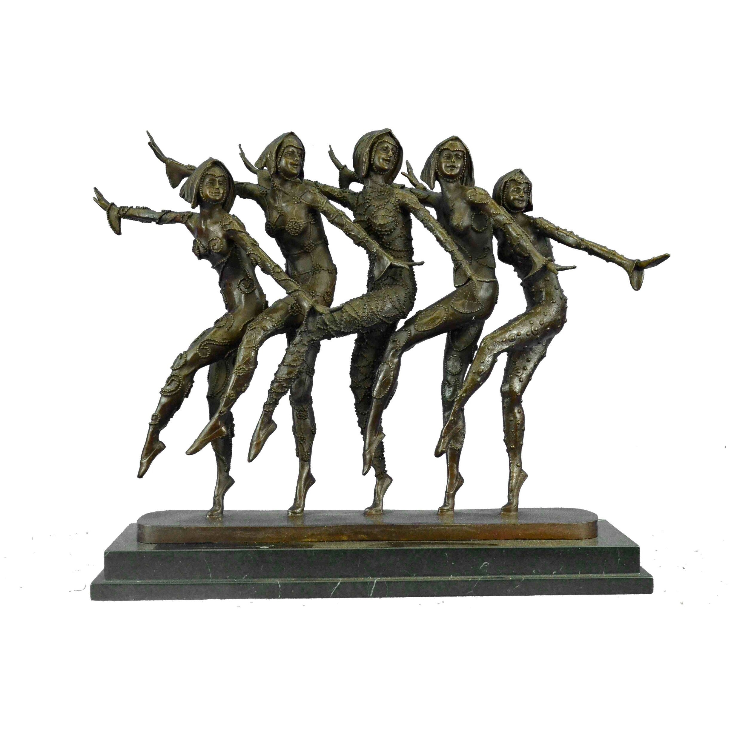 Signed 55 Lbs Large Five Chiparus Dancer Art Nouveau Marble Base Sculpture Decor