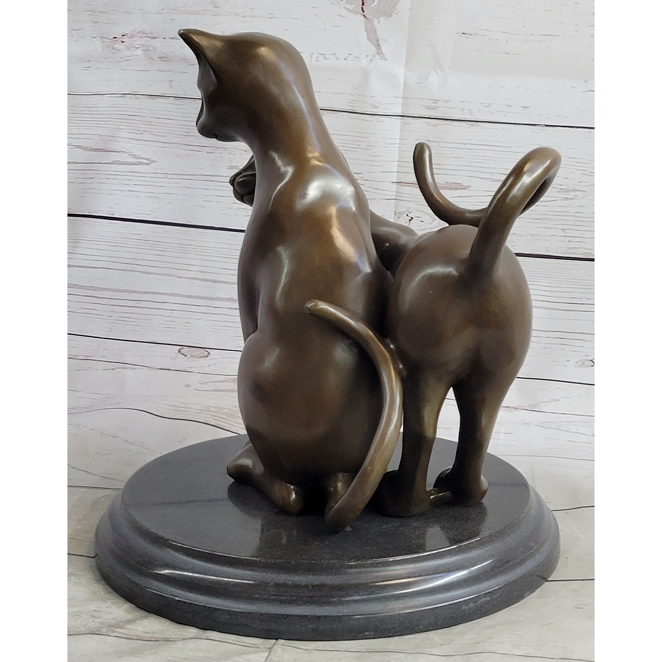 Art Deco Two Large Household Cat Playing With Each Other Bronze Sculpture Statue