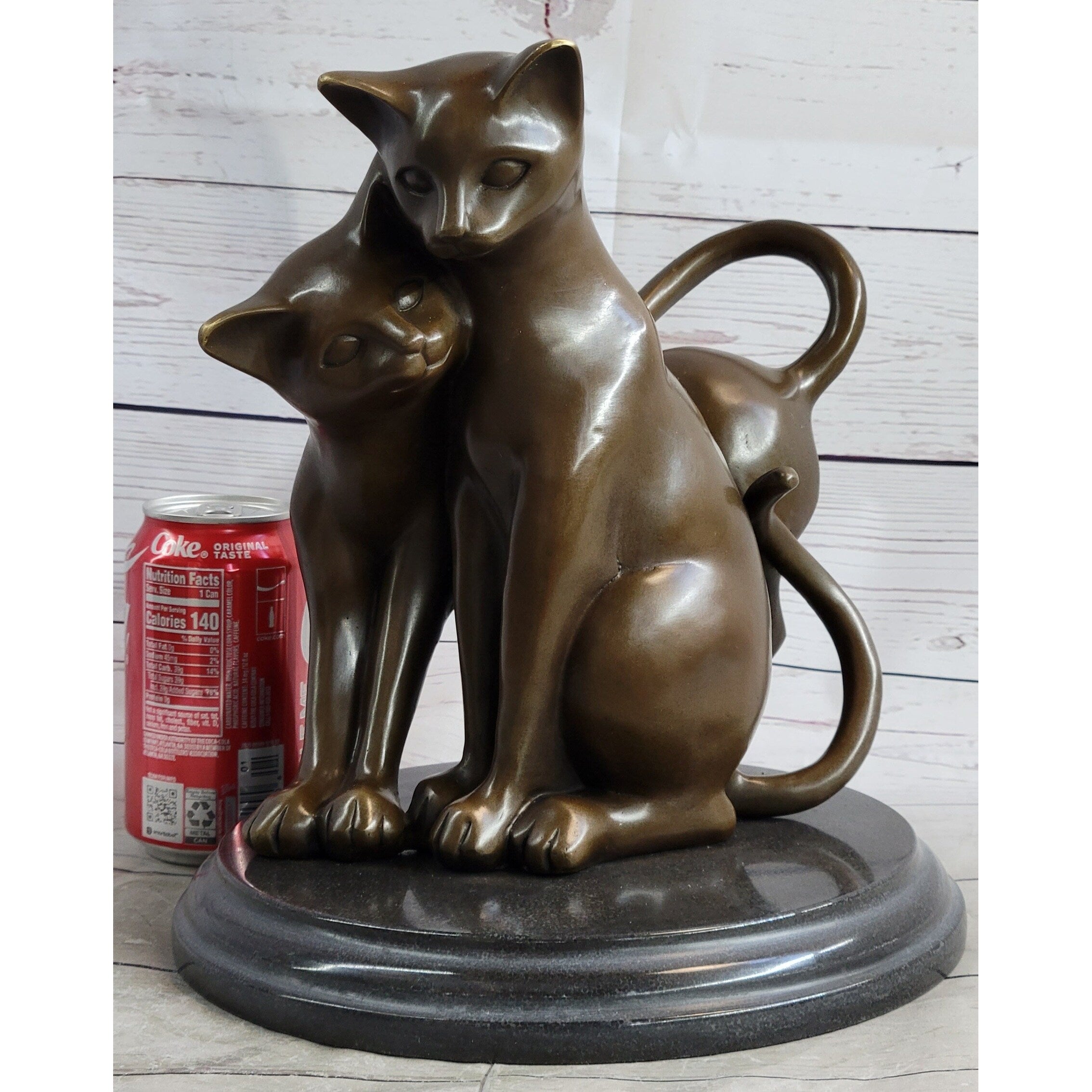 Art Deco Two Large Household Cat Playing With Each Other Bronze Sculpture Statue