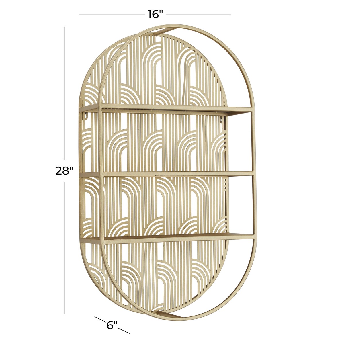 Metal Geometric Oval 3 Level Wall Shelf with Arch Pattern - Gold - CosmoLiving by Cosmopolitan