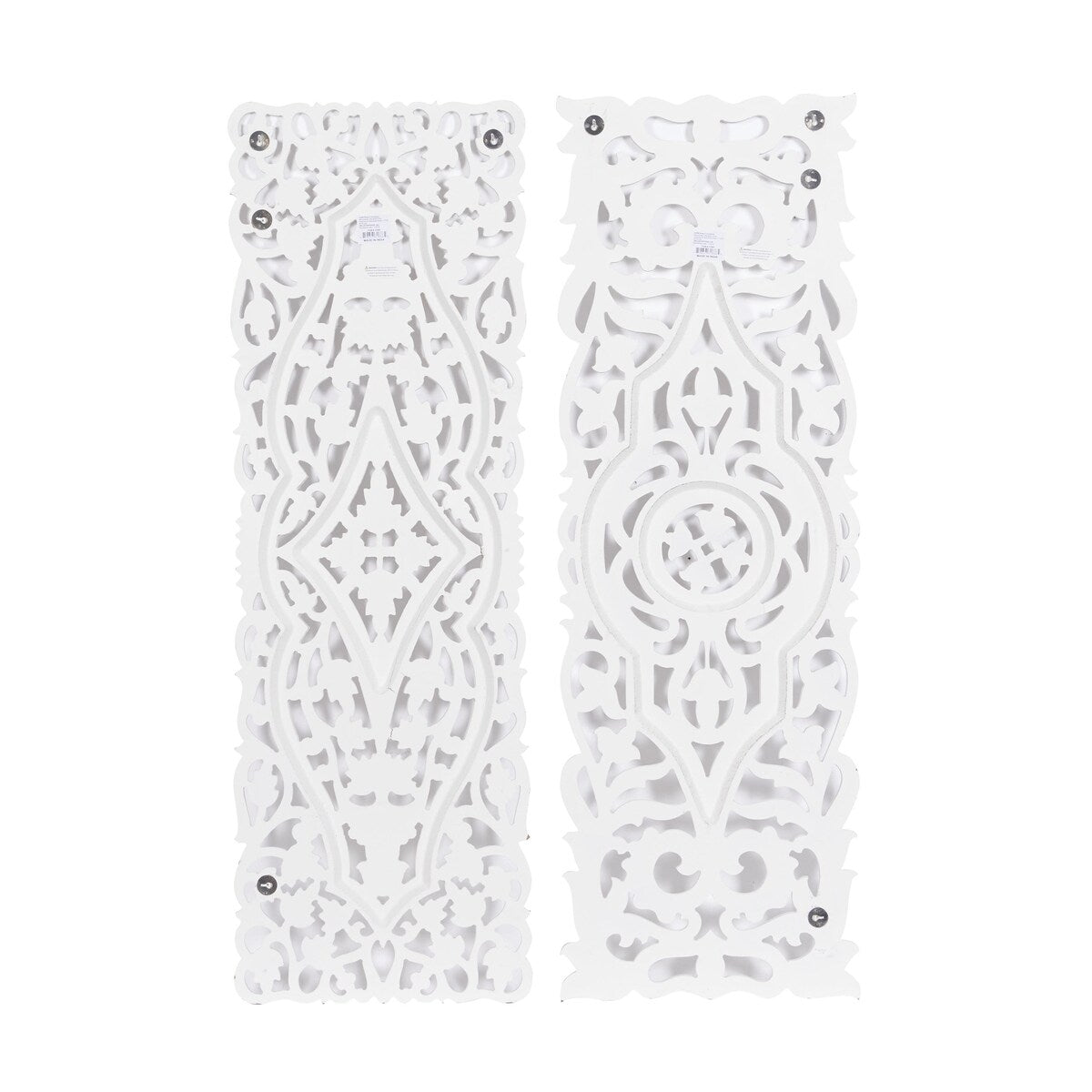 Wood Floral Handmade Intricately Carved Arabesque Home Wall Decor - Set of 2 White - Roche River Decor