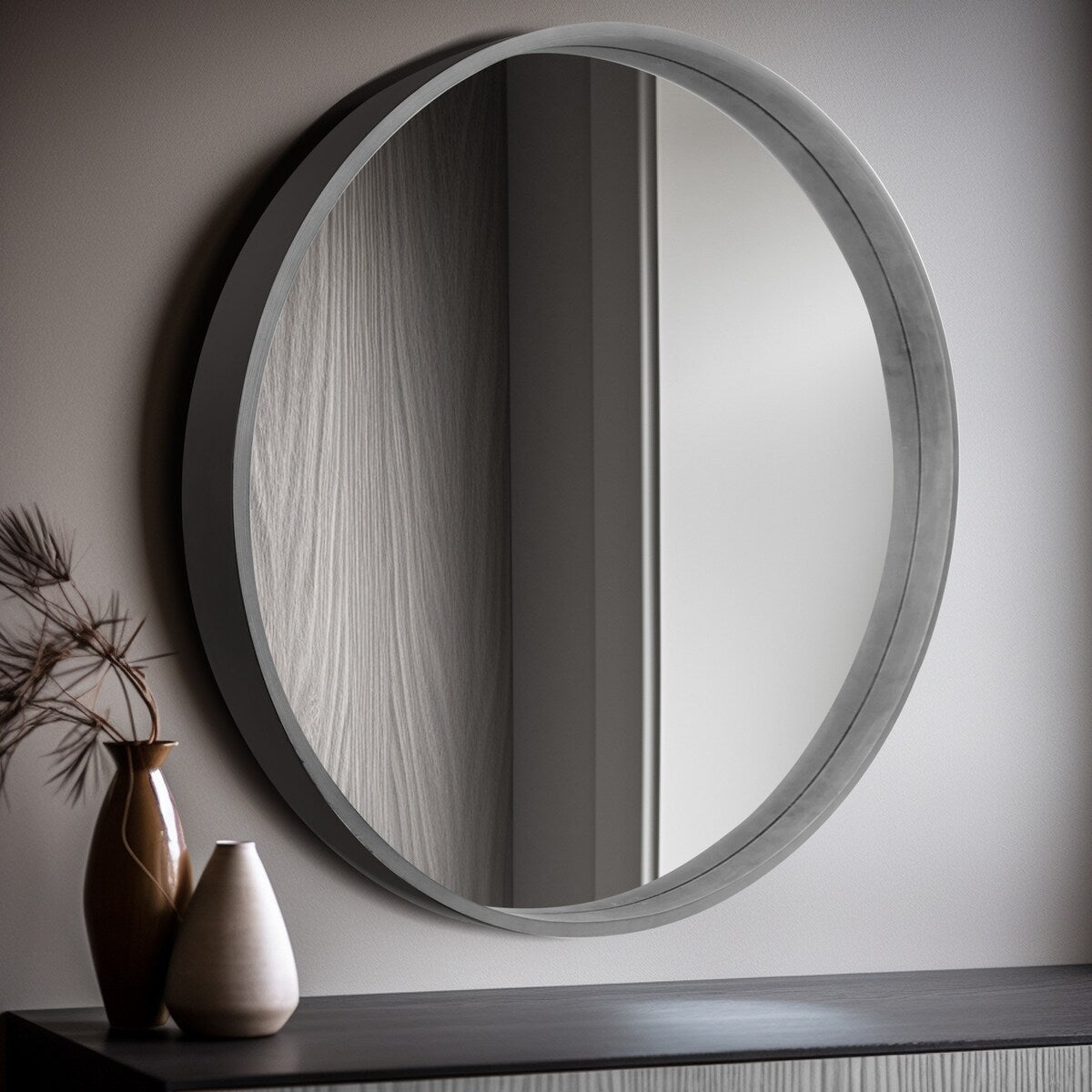 Classic Wooden Frame Farmhouse Round Wall Mirror