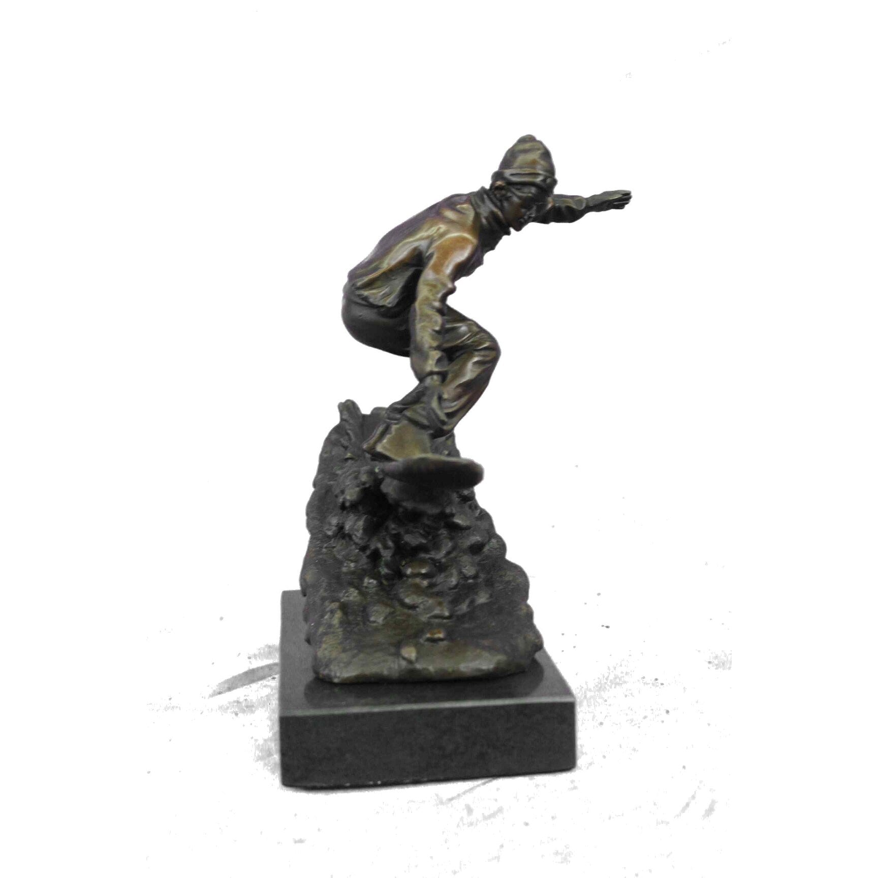 Real Bronze Marble Ski Snowboarder Winter Sport Figurine Sculpture Figural Decor