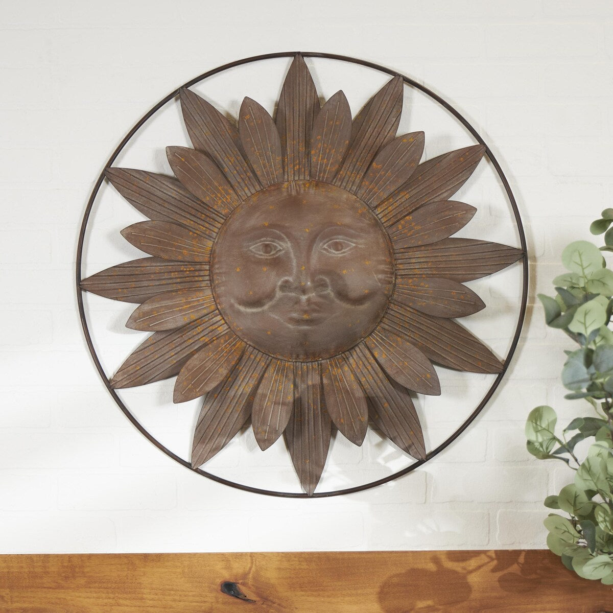 Metal Sun Indoor Outdoor Home Wall Decor with Distressed Copper Like Finish - Brown - Roche River Decor