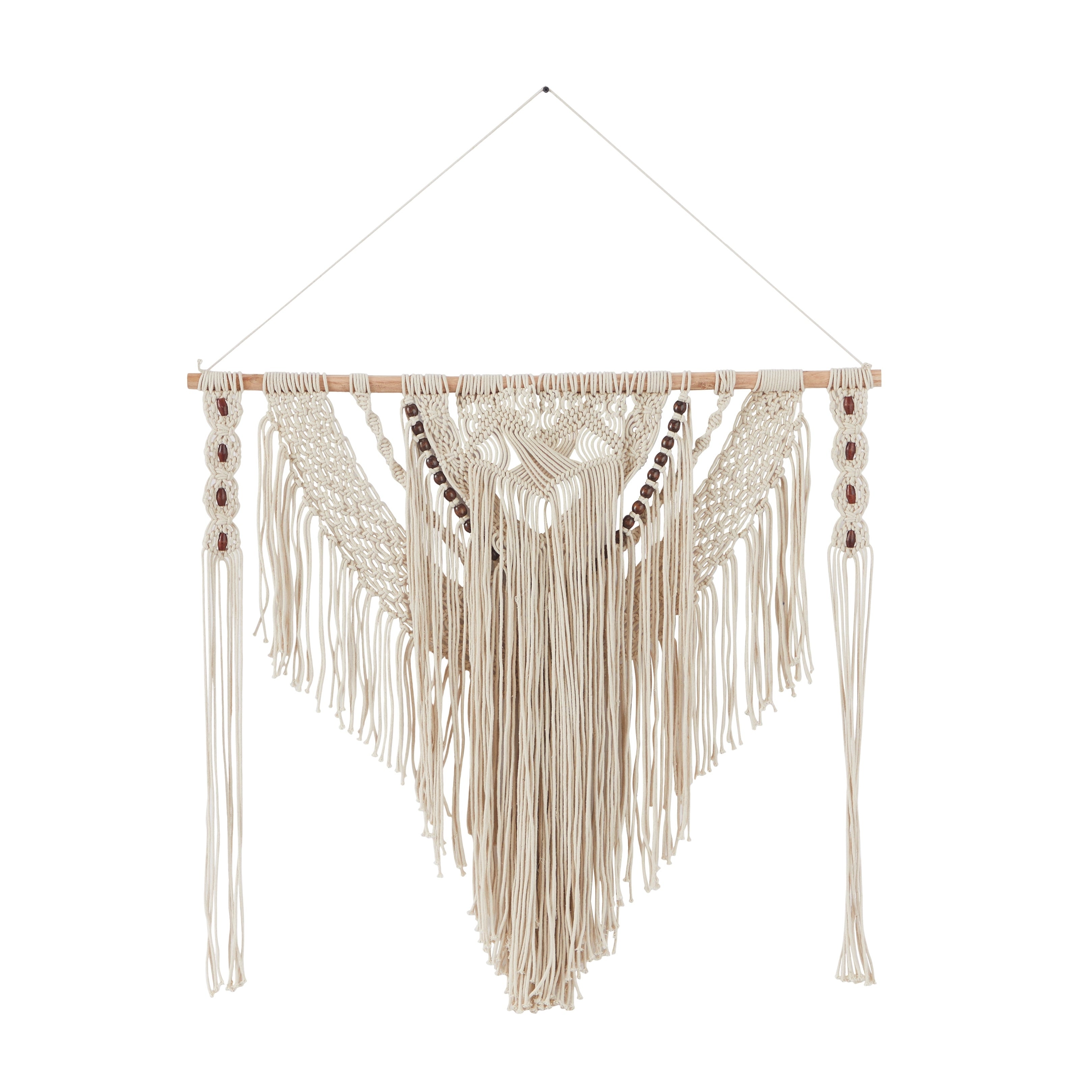 Cotton Handmade Intricately Weaved Macrame Wall Decor with Beaded Fringe Tassels - Gray or Cream