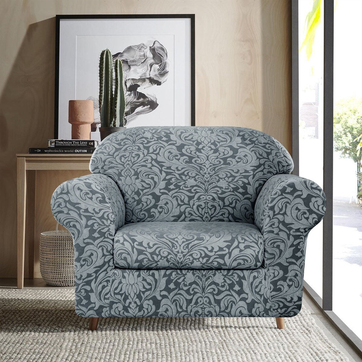 Subrtex 2 Piece Armchair Slipcover Jacquard Damask Spandex Furniture Protector