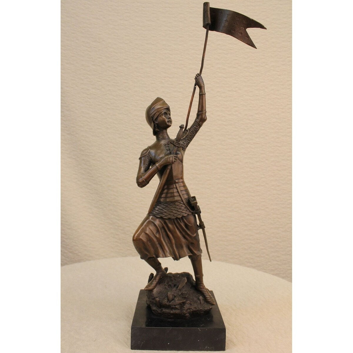 23 Inches Tall French Joan Of Arc Bronze Marble Sculpture Art Statue Figure Figurine