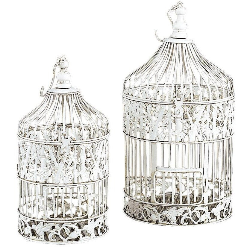 Metal Indoor Outdoor Hinged Top Birdcage with Latch Lock Closure and Hanging Hook - Set of 2 White - Roche River Decor