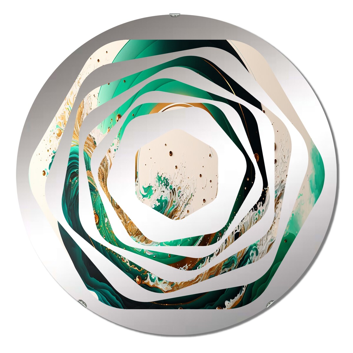 Designart Green And Gold Crashing Waves III - Modern Abstract Spirals Amorphe Decorative Mirror