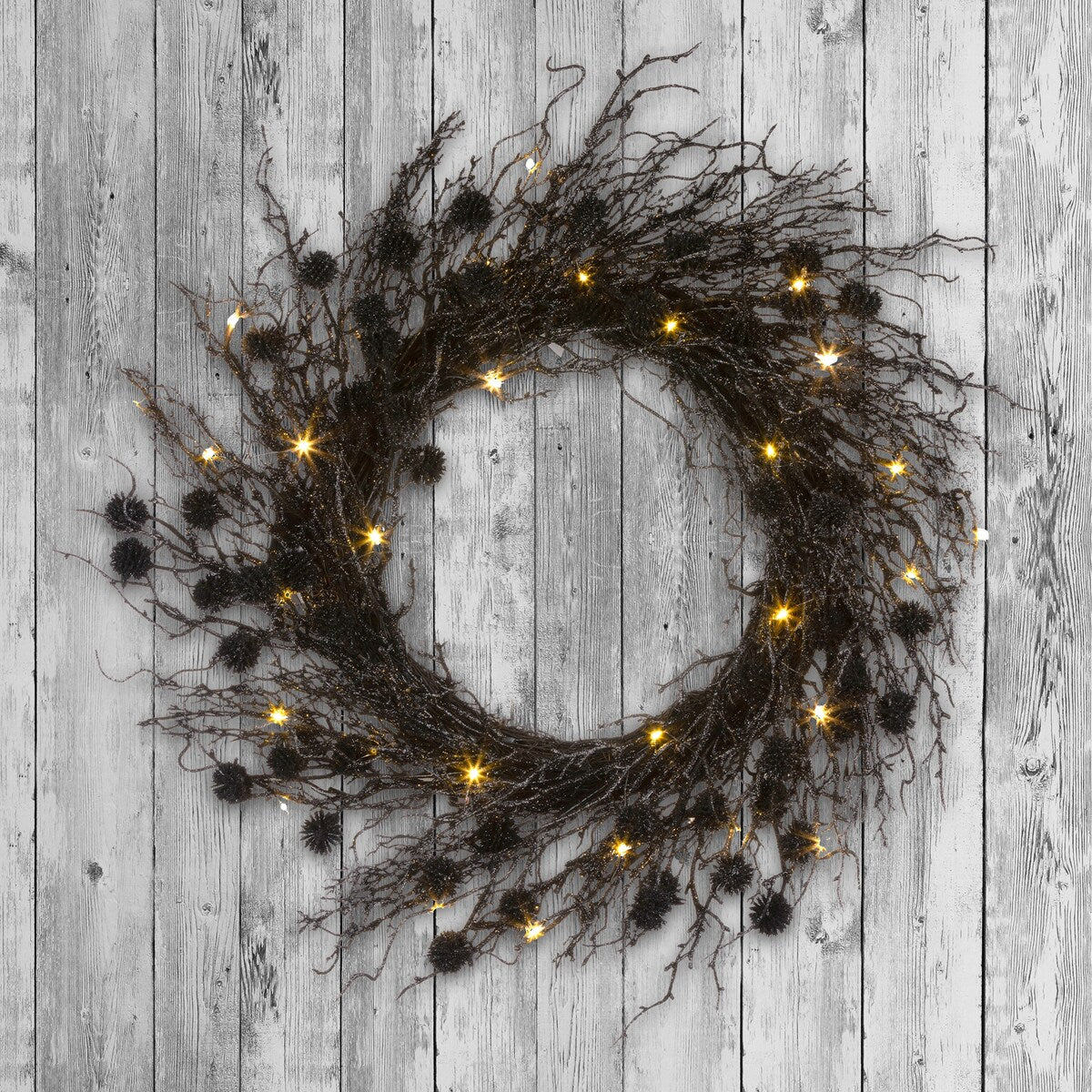 National Tree Company 24 Artificial Deadwood Twig Wreath, 30 Orange LED Lights, Battery Operated - 2 ft