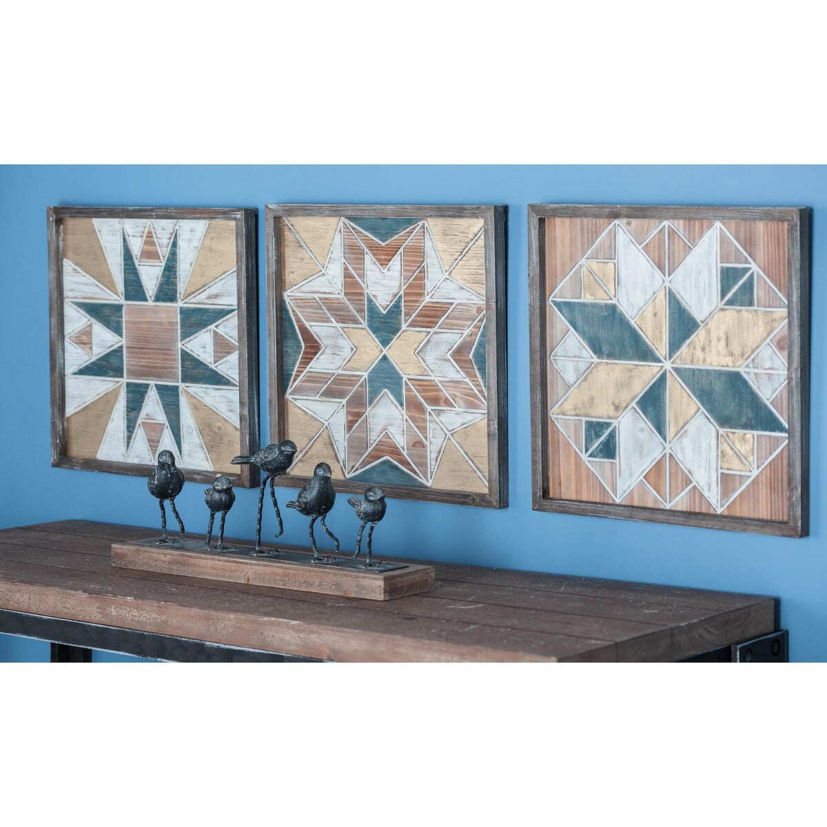 Wood Geometric Handmade Southwestern Home Wall Decor - Set of 3 Multi Colored - Roche River Decor