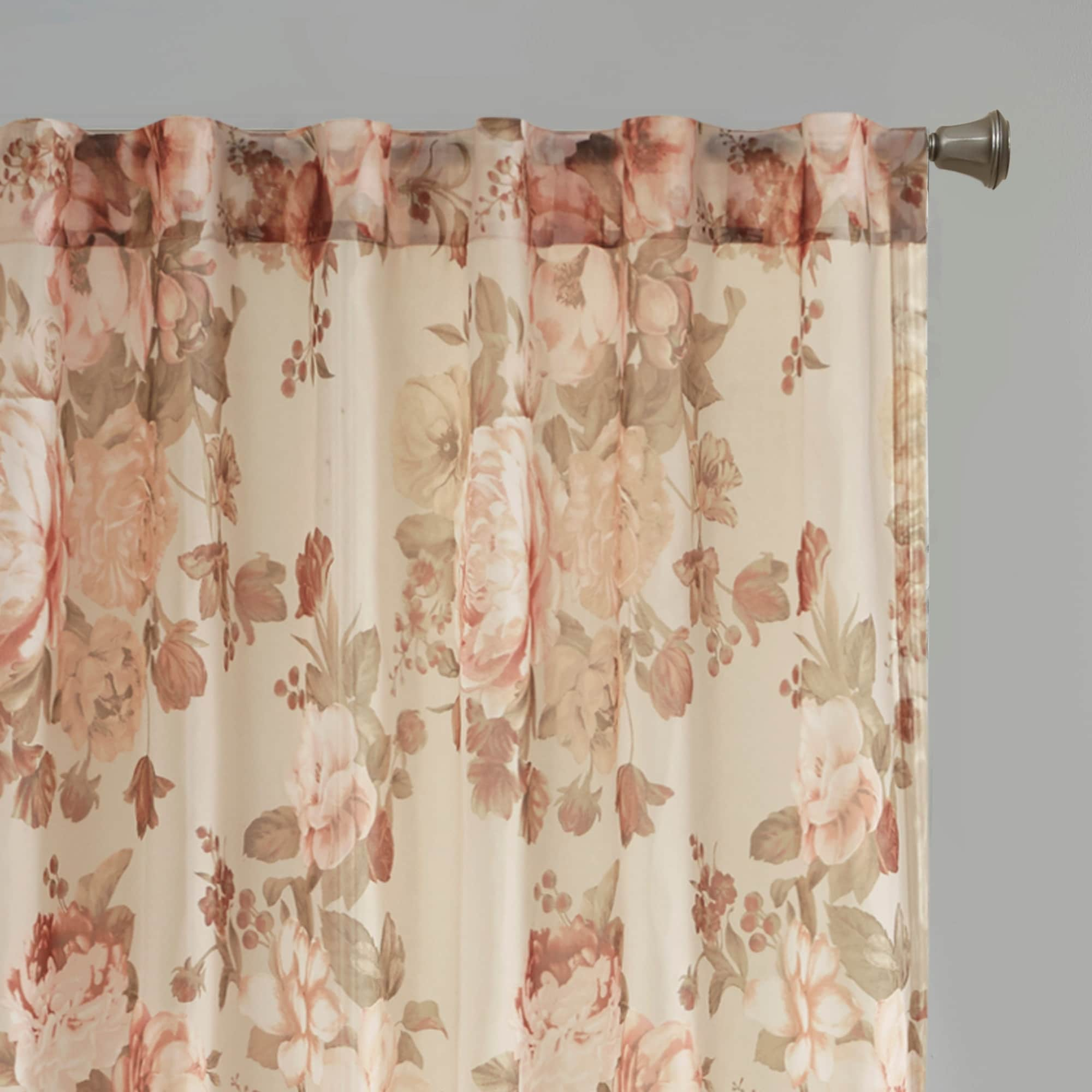 Madison Park Abelia Printed Floral Rod Pocket and Back Tab Voile Sheer Curtain