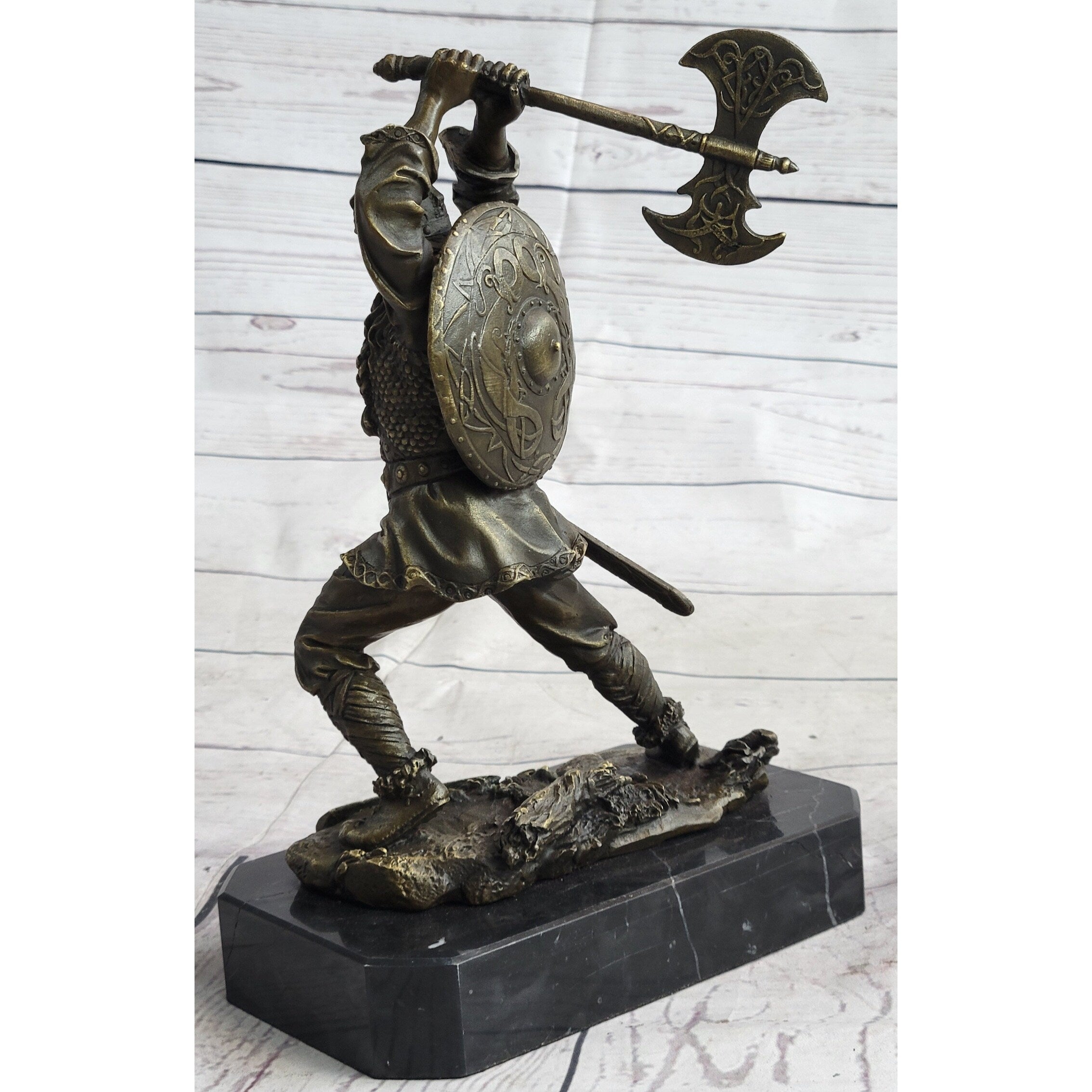 Nordic Viking Norse Warrior W/ Battle Axe Bronze Statue Sculpture Original Art 10 Inches X 7 Inches