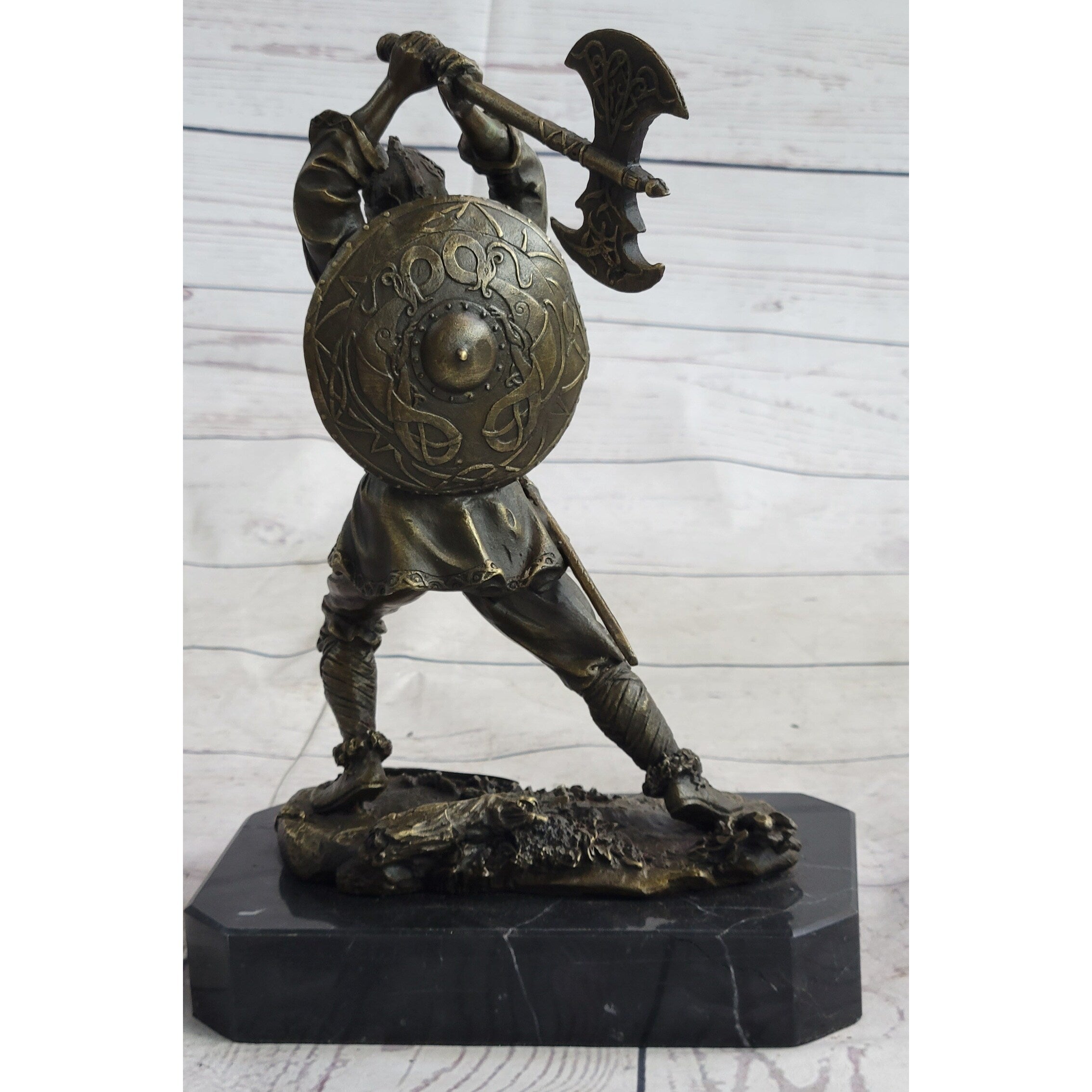 Nordic Viking Norse Warrior W/ Battle Axe Bronze Statue Sculpture Original Art 10 Inches X 7 Inches