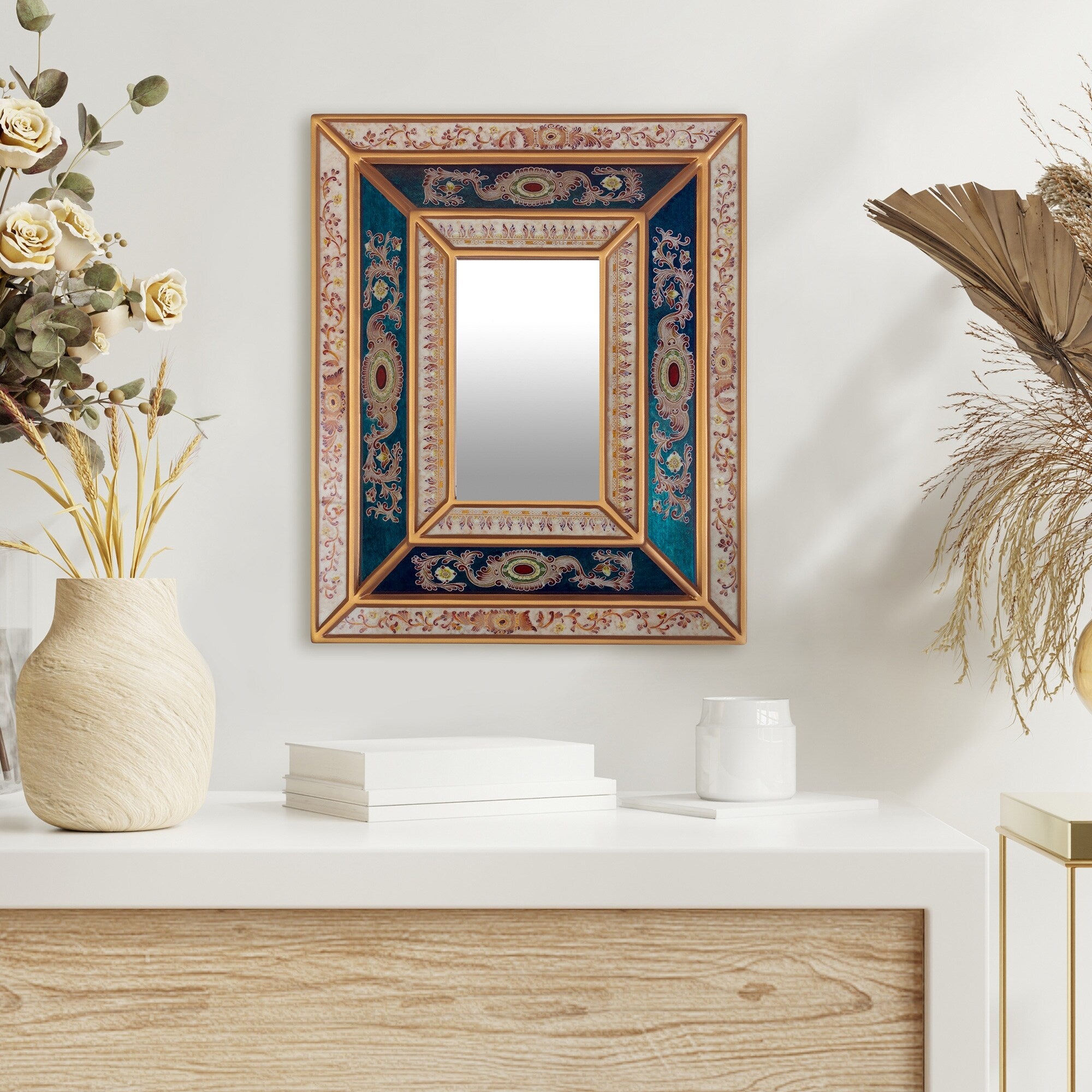 Novica Handmade Golden Season Reverse-Painted Glass Wall Mirror