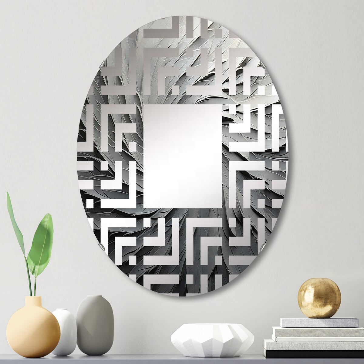 Designart Grey Beige Meditative Movement II Abstract Spirals Grey Wall Mirror - Modern Wall Art Mirror For Bathroom