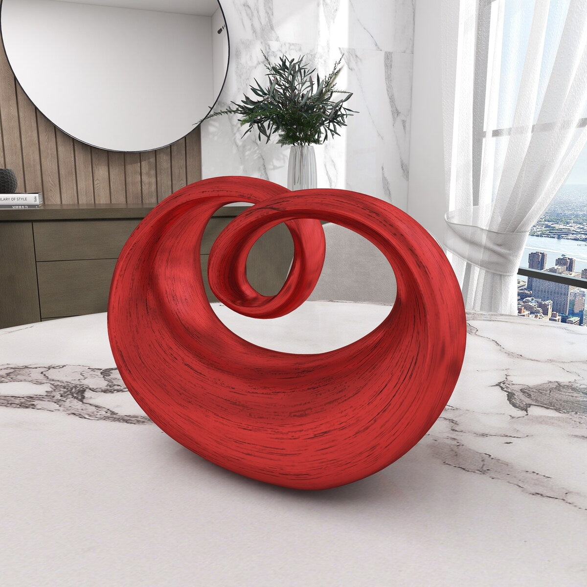 Polystone Abstract Swirl Decorative Sculpture - Red - Roche River Decor