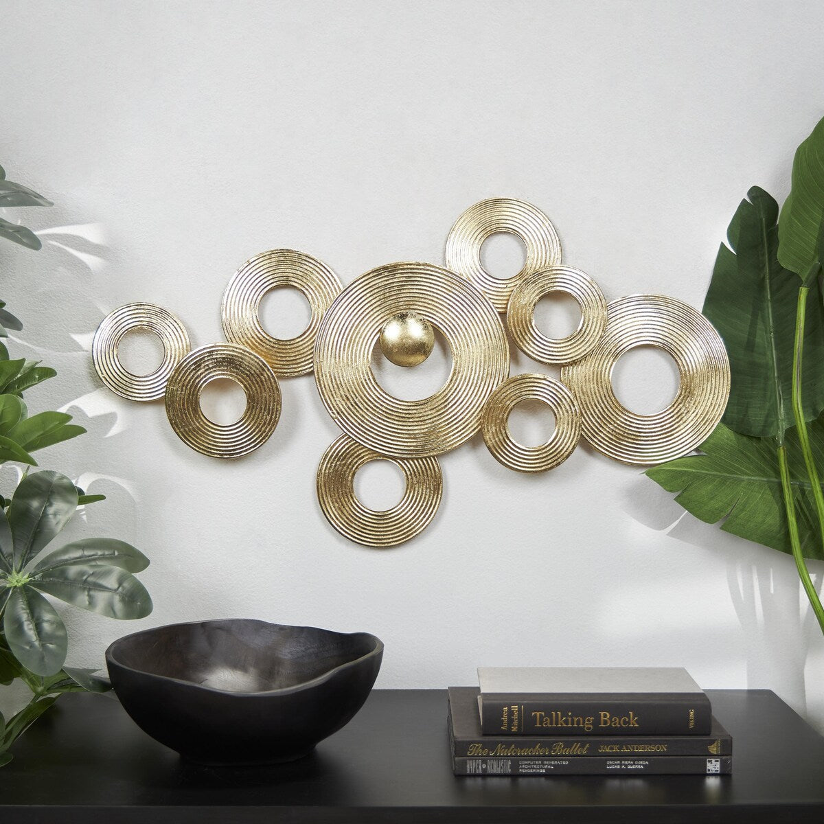 Metal Abstract Stacked Circle Ring Home Wall Decor with Groove Texture - Gold - Roche River Decor