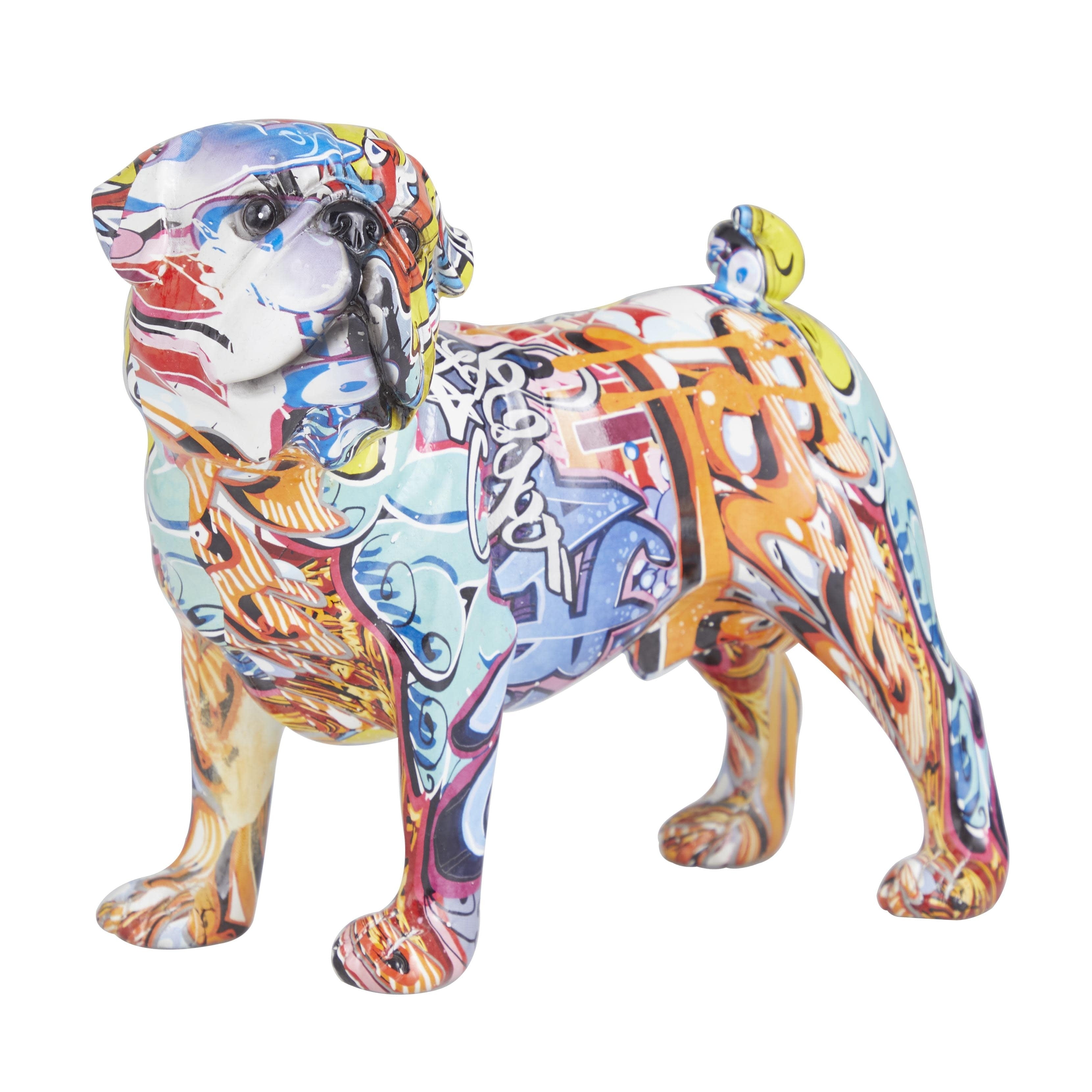 Polystone Bulldog Graffiti Decorative Sculpture - Multi Colored - The Novogratz