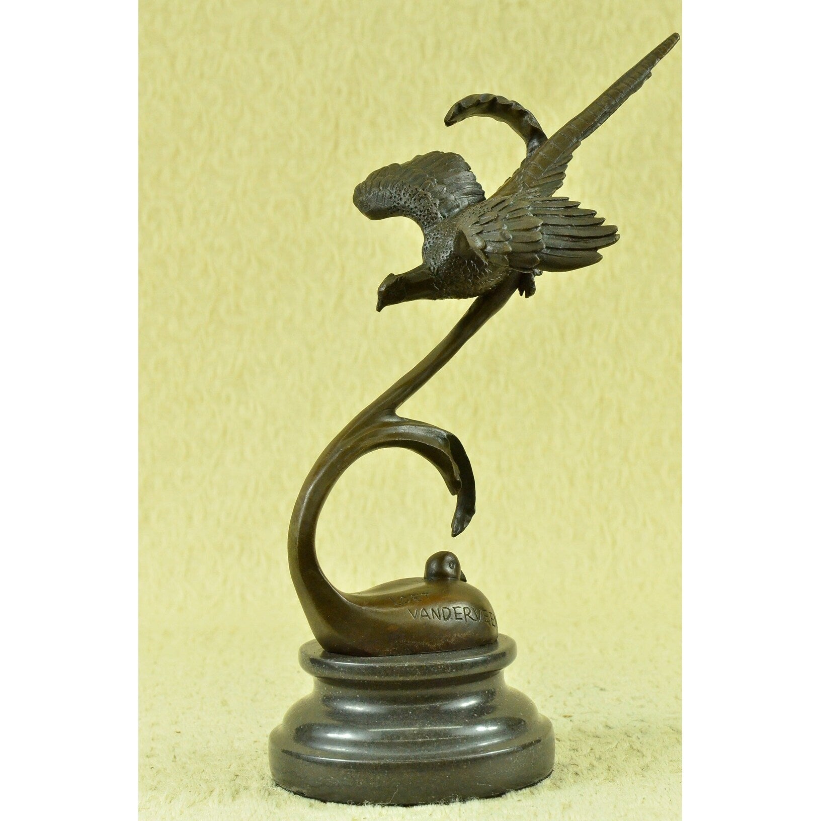 Pheasant And Dove Love Bird Bronze Sculpture Art Deco Figurine