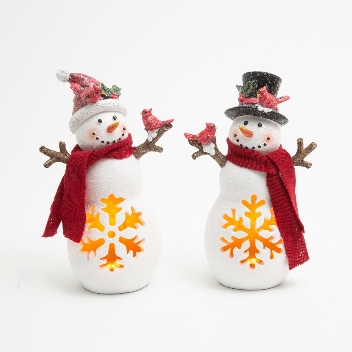 11.42 Inch Lighted Resin Holiday Snowmen Set of 2