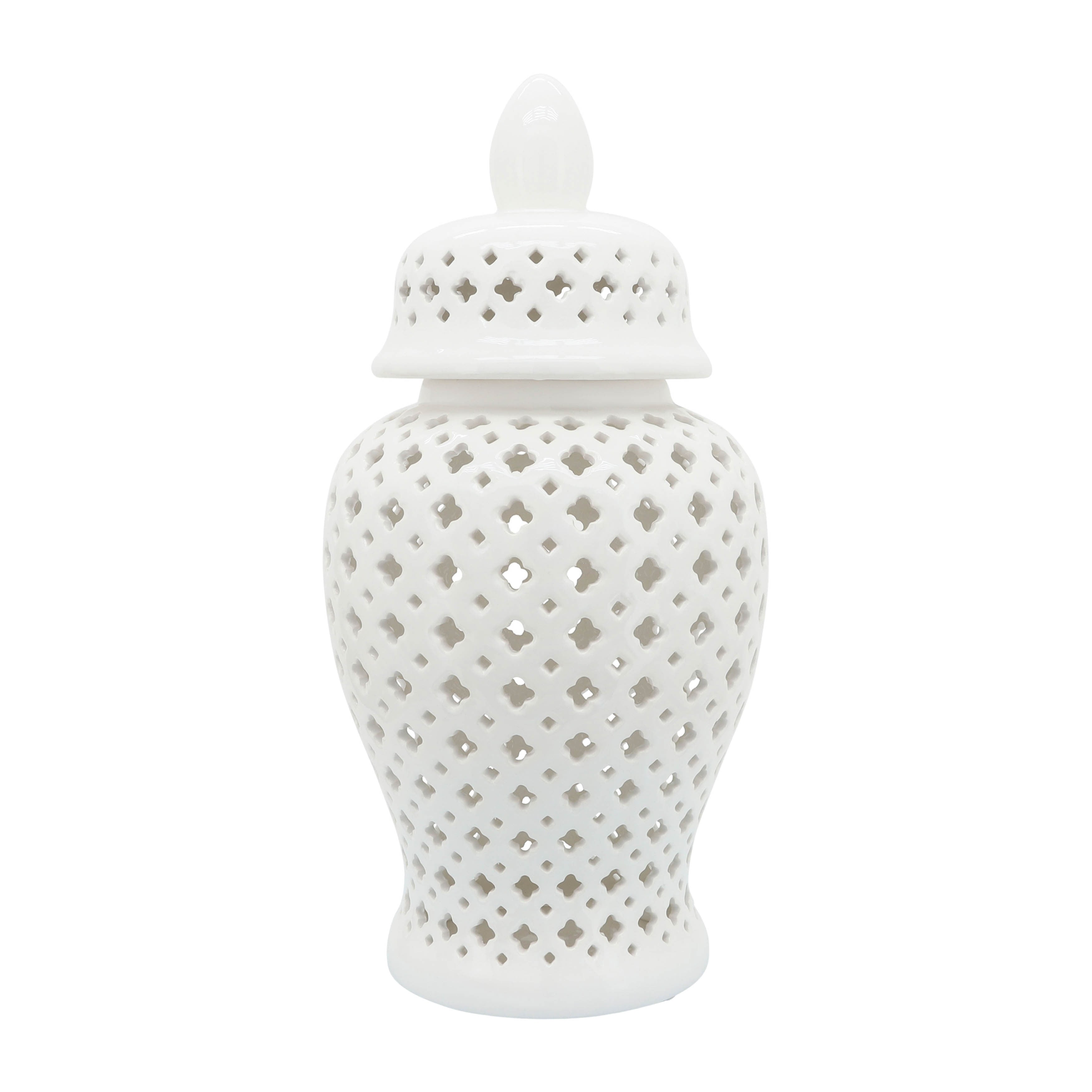 Sagebrook Home Neutral Modern Ceramic Cut Out Temple Jar with Lid