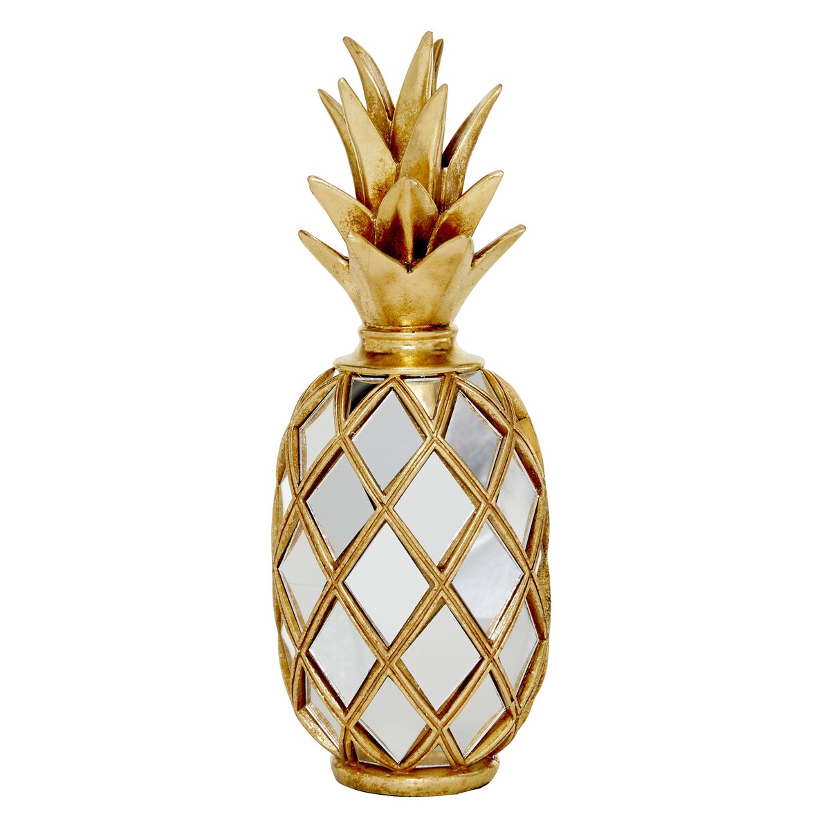 Polystone Fruit Pineapple Decorative Sculpture with Mirror Accents - Gold - Roche River Decor