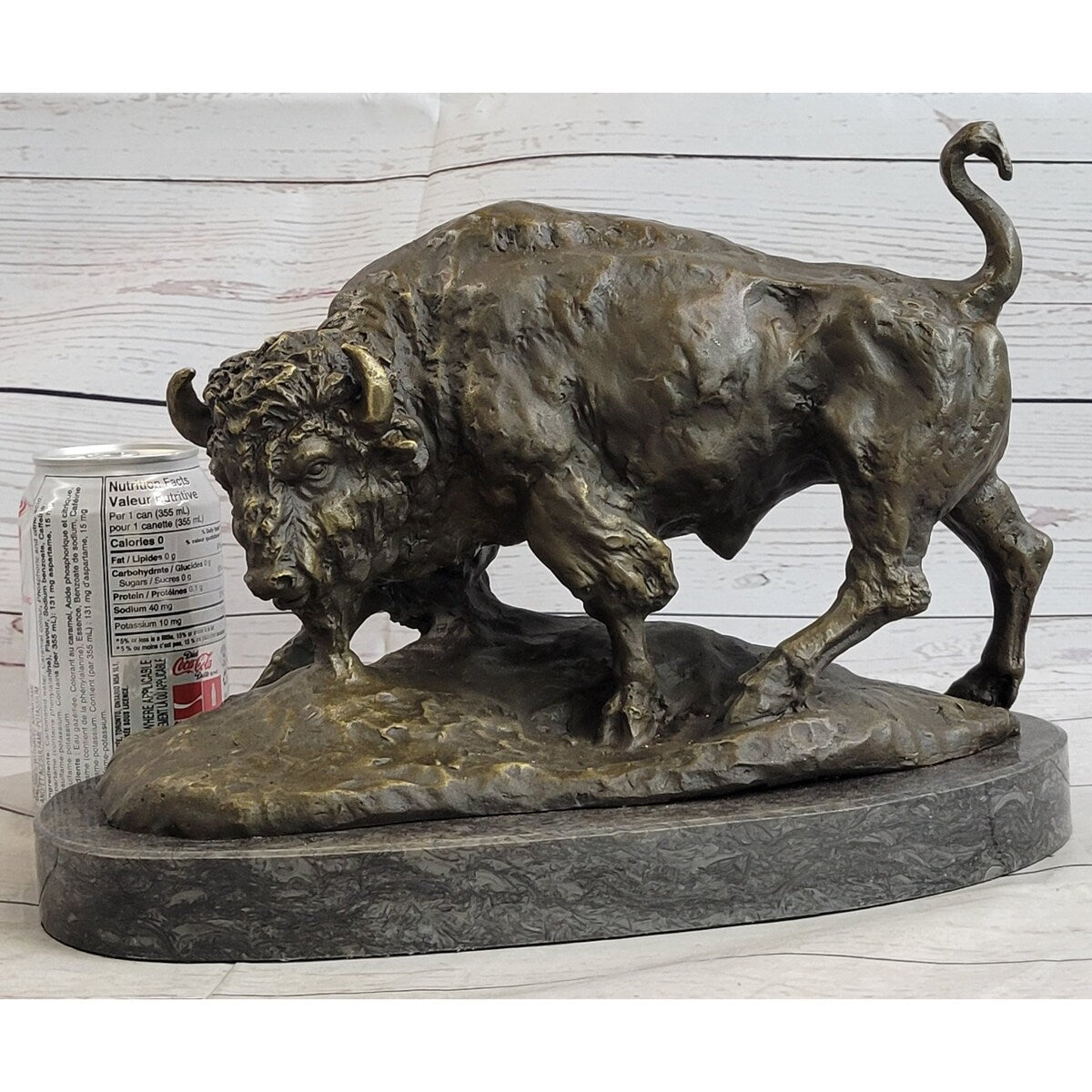 American Buffalo Bison Bull Bronze Sculpture By Barye On Marble Base Figure Art