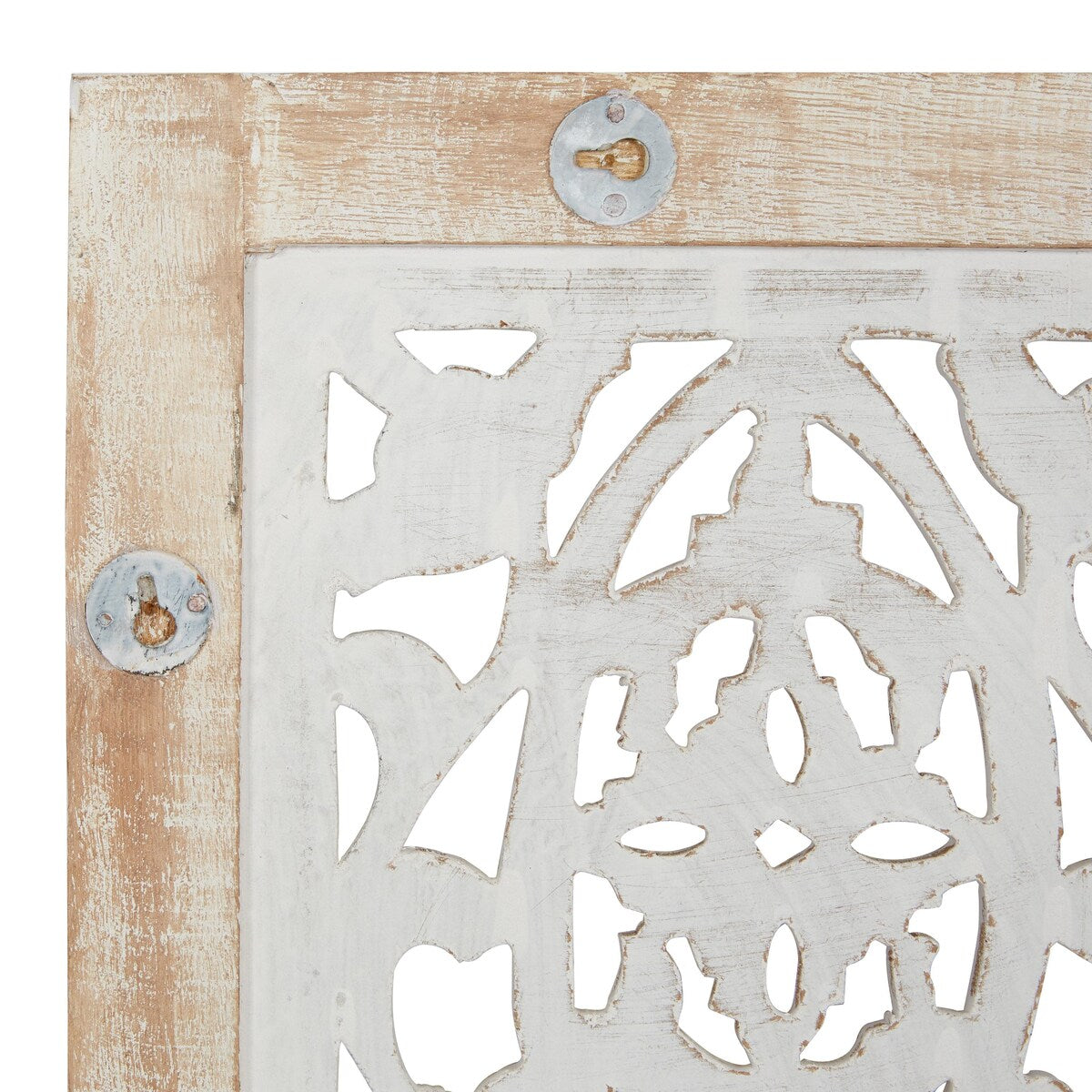 Mango Wood Floral Handmade Intricately Carved Arabesque Home Wall Decor - Cream - Roche River Decor