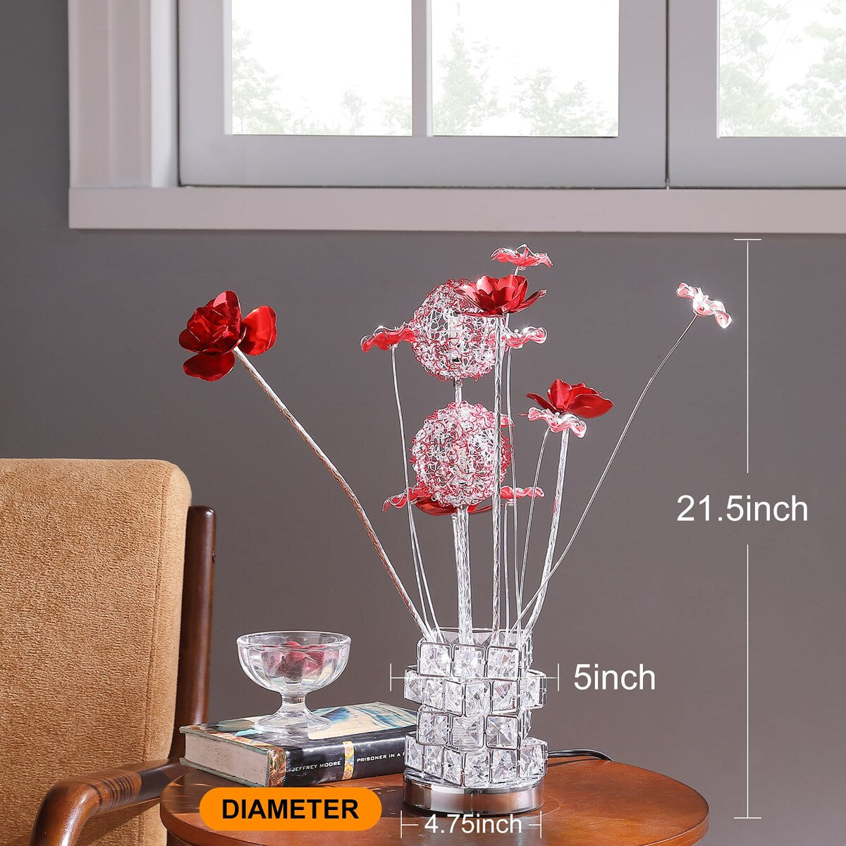 20.75 In. LED Aluminum Floral Chrome Vase Table Lamp