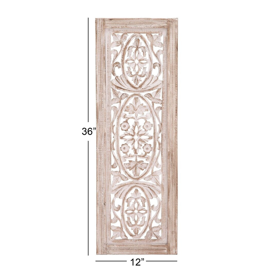 Mango Wood Floral Handmade Intricately Carved Arabesque Home Wall Decor - Cream - Roche River Decor