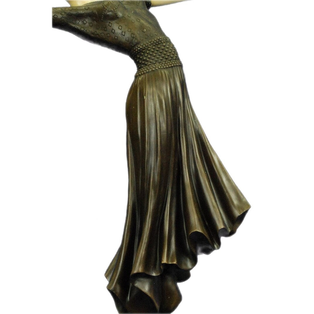 24 Inches Tall Ivorylike Design Turkish Dancer Bronze Marble Base Sculpture Figurine