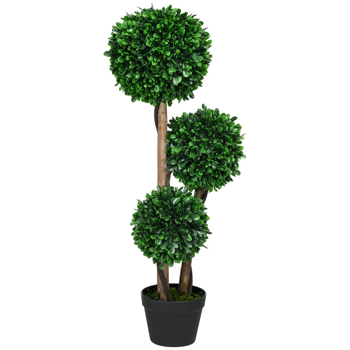 HOMCOM 3ft/35.5 Artificial 3 Ball Boxwood Topiary Tree with Pot, Indoor Outdoor Fake Plant for Home Office, Living Room Decor